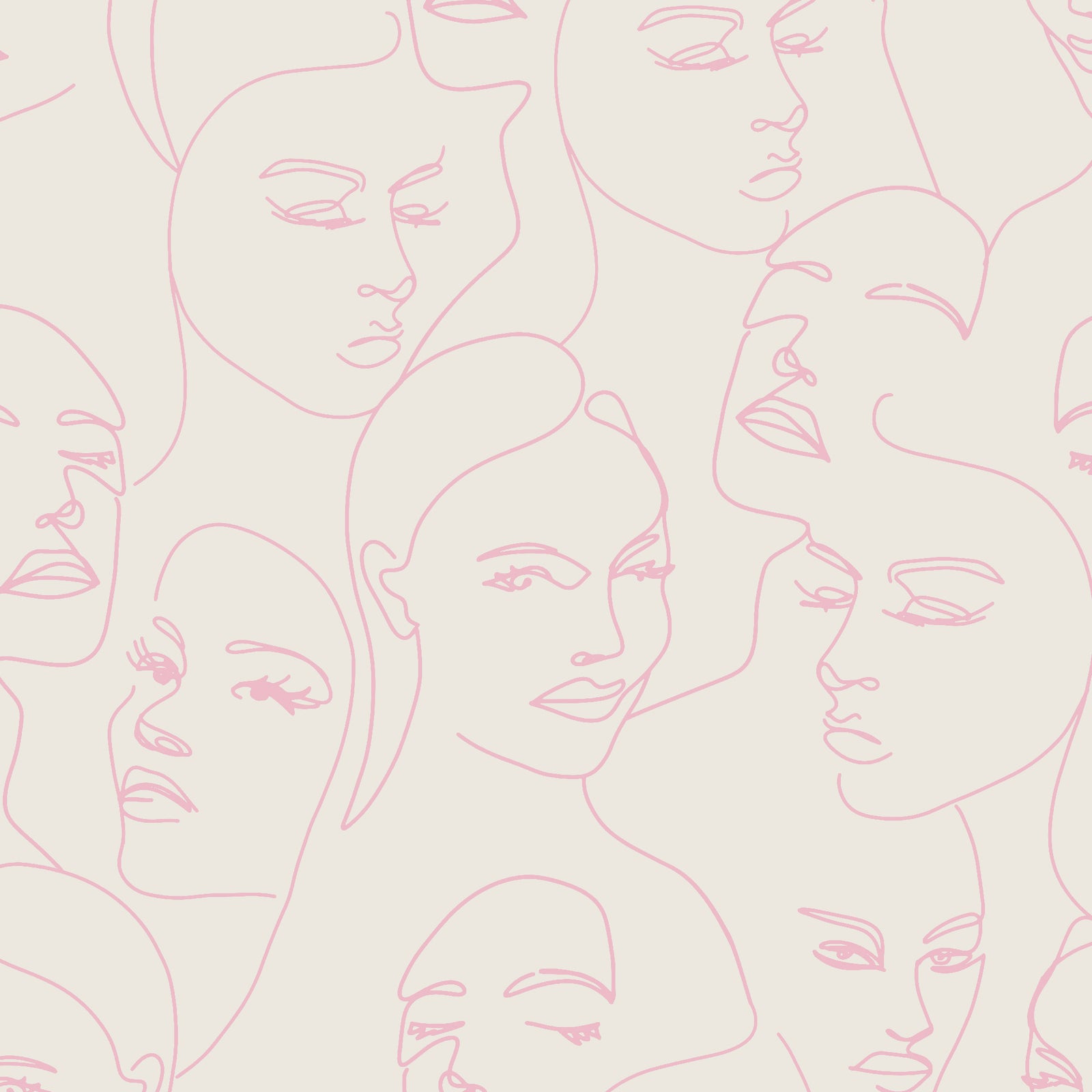 pink_A wallpaper featuring abstract face line art in a boho style with light pink lines and neutral background