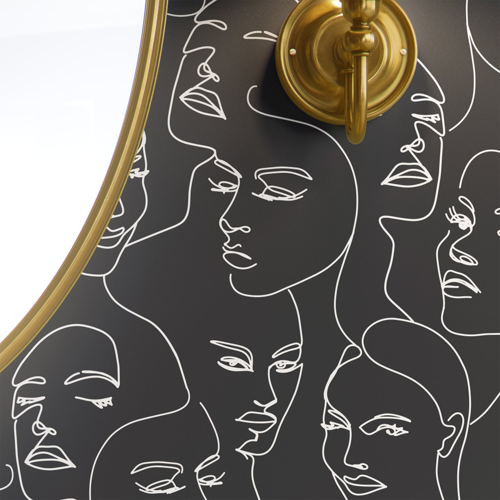 white_A wallpaper featuring abstract face line art in a boho style with white lines and black background