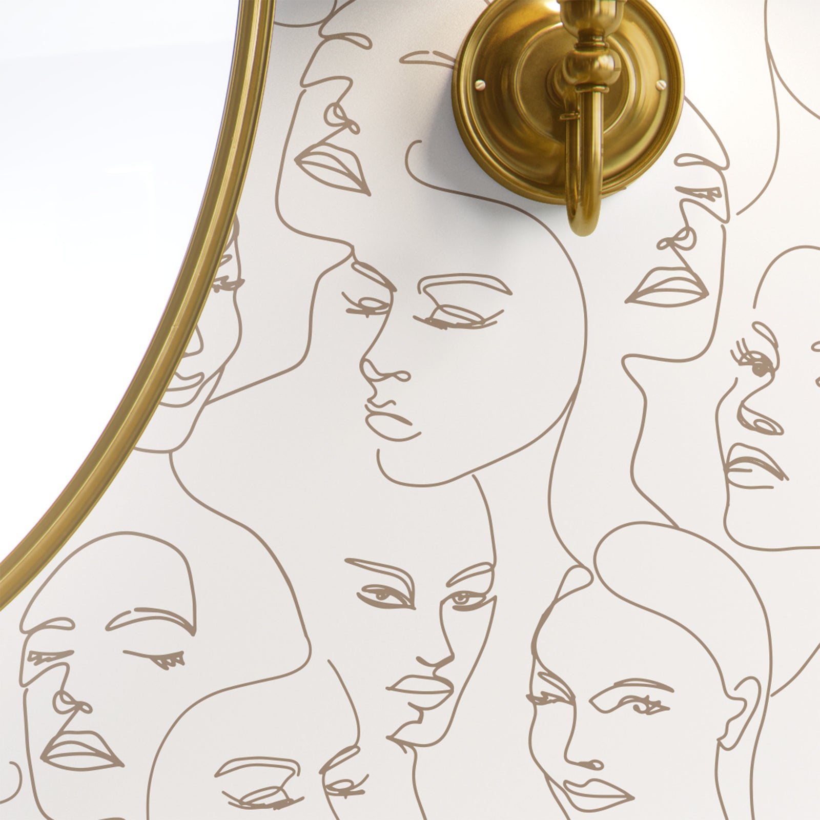 neutral_A wallpaper featuring abstract face line art in a boho style with light brown lines and neutral background