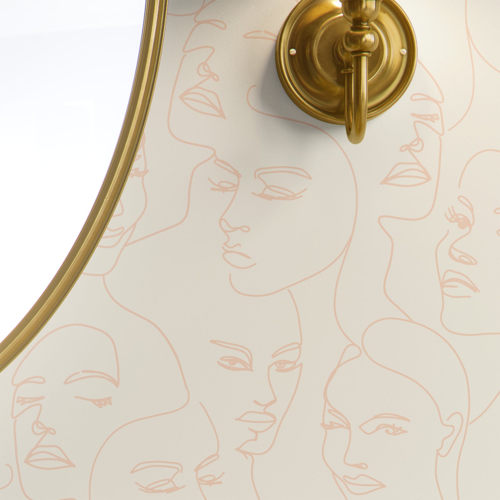 peach_A wallpaper featuring abstract face line art in a boho style with light peach lines and neutral background