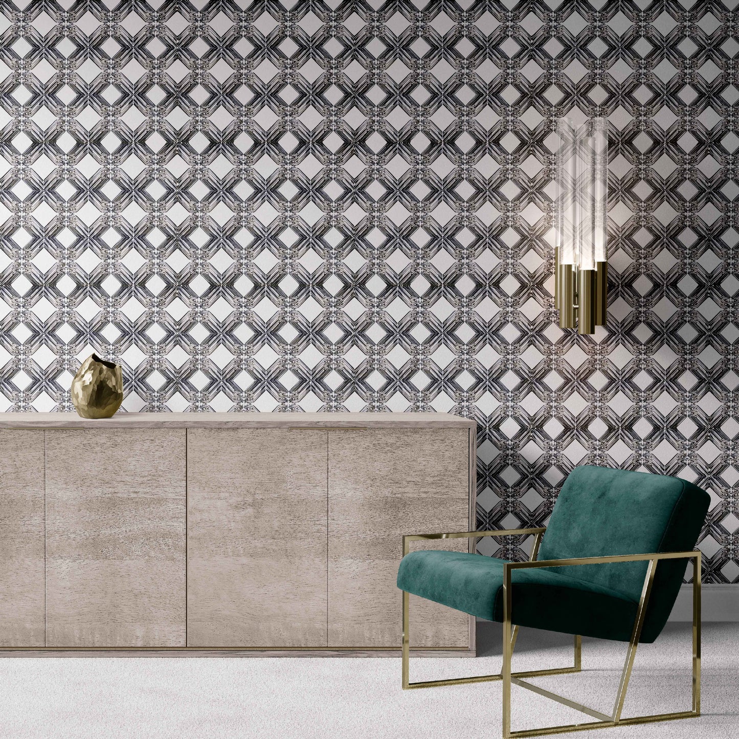 white-black_A wallpaper pattern featuring a geometric design with diamond shapes