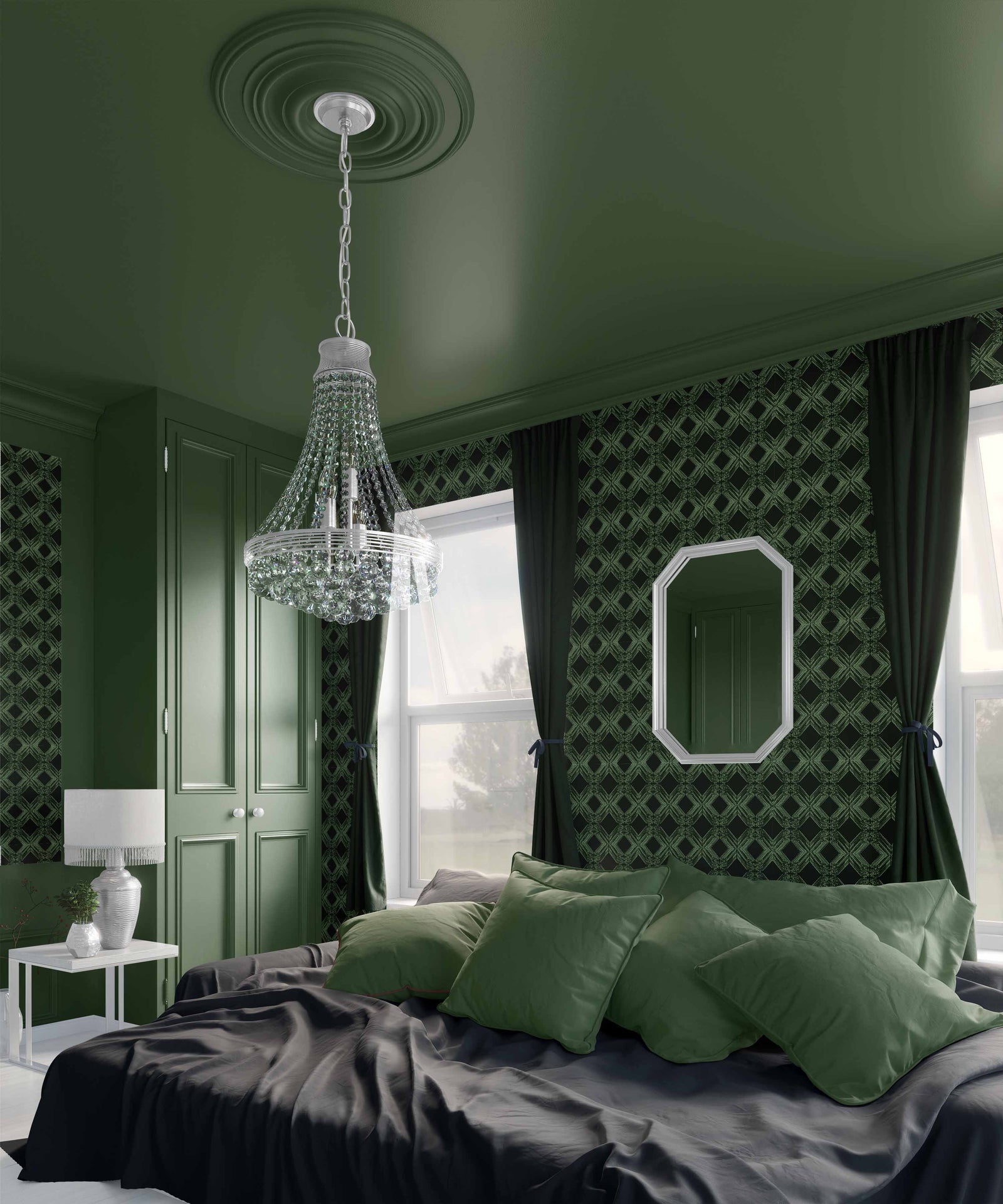 dark-green_A wallpaper pattern featuring a geometric design with diamond shapes