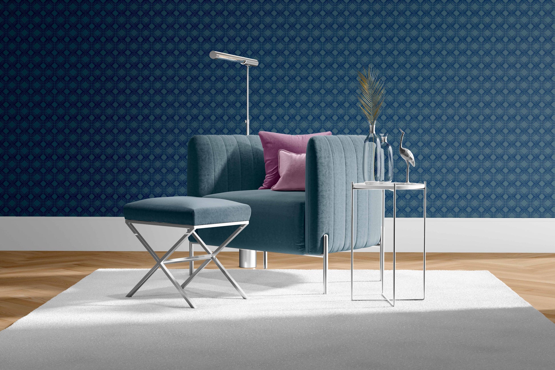 blue_A wallpaper pattern featuring a geometric design with diamond shapes