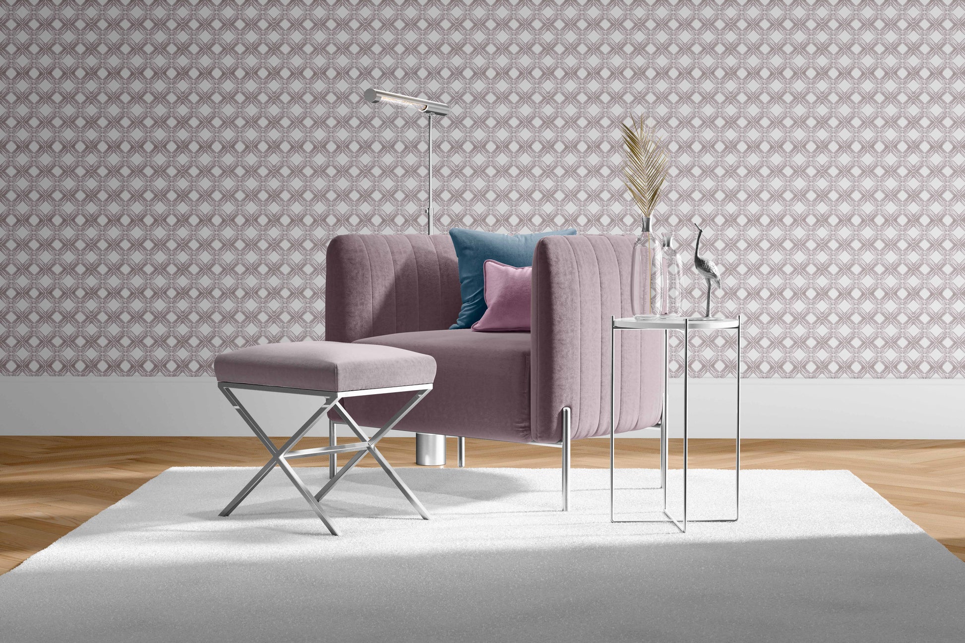 mauve-white_A wallpaper pattern featuring a geometric design with diamond shapes