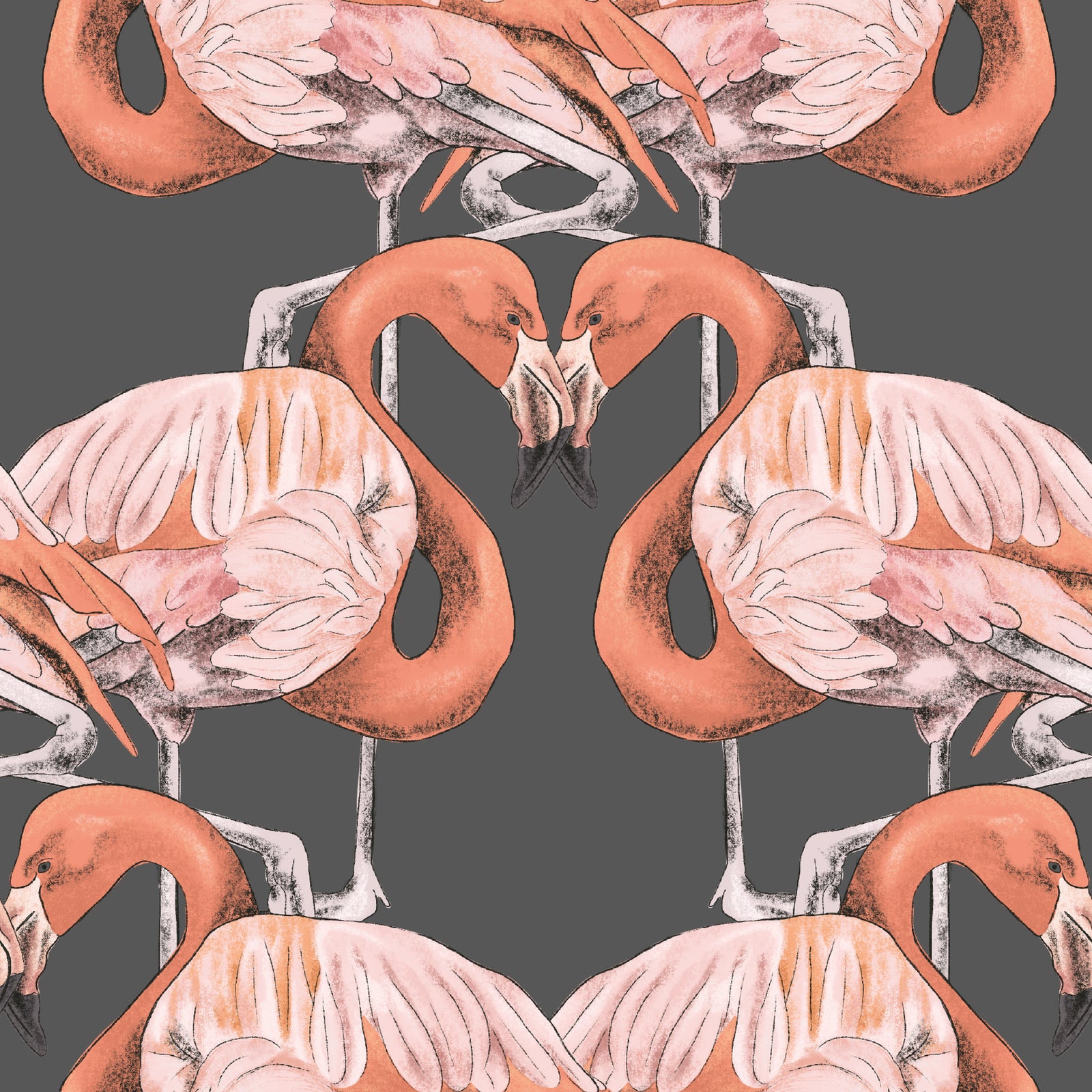 charcoal_Pattern of pink flamingos on a dark gray background