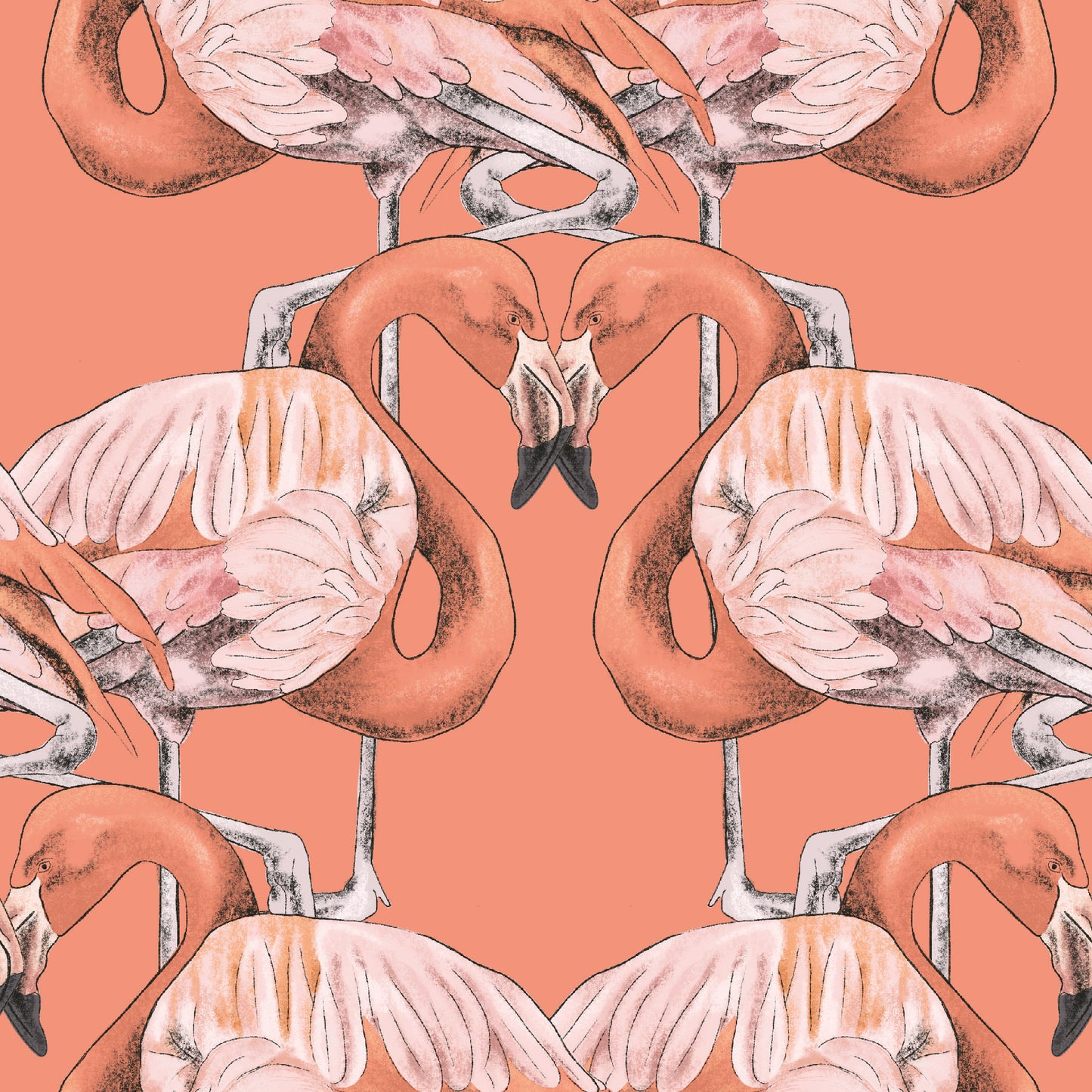 salmon_Pattern of pink flamingos on a salmon background