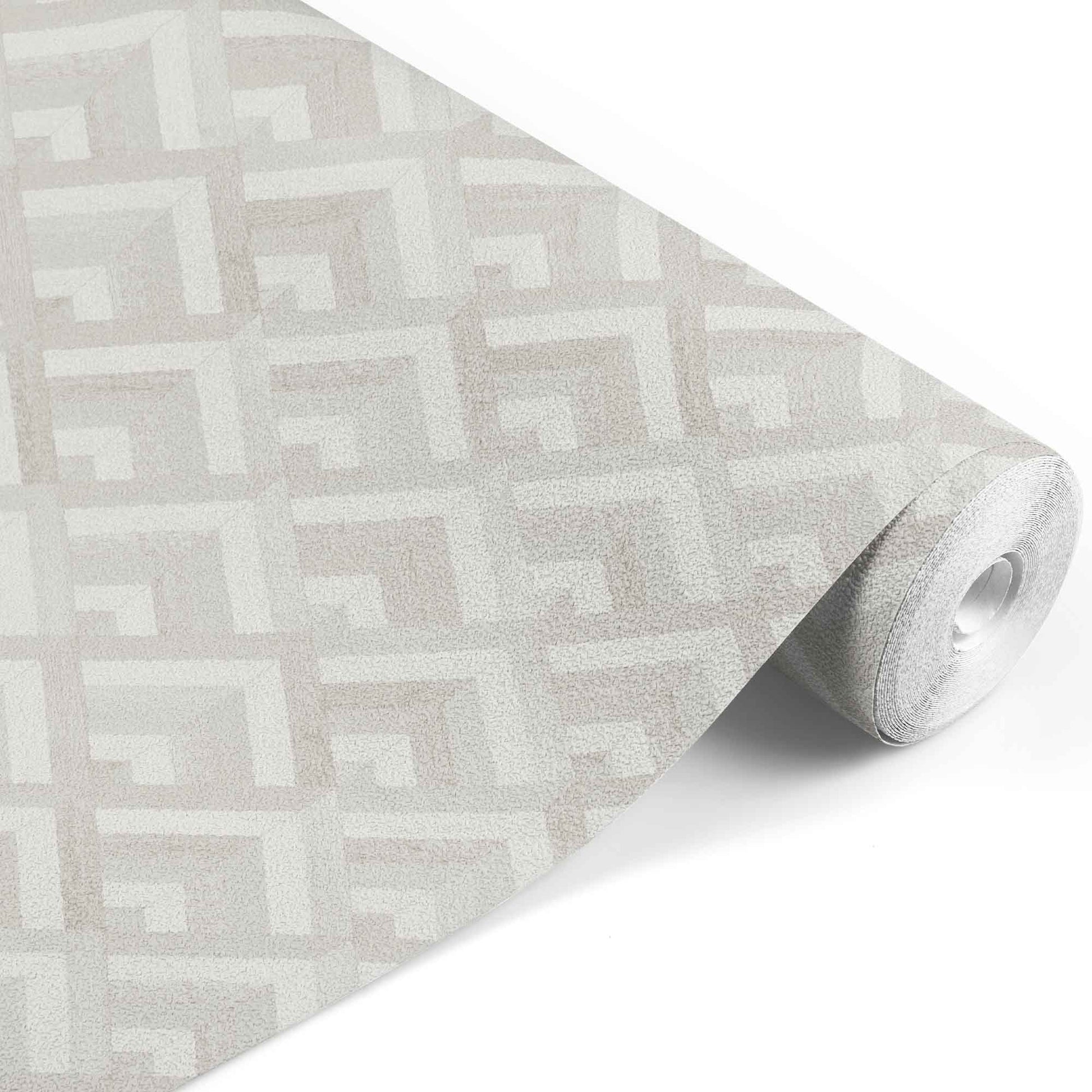 grey_beige and white geometric patterned wallpaper.