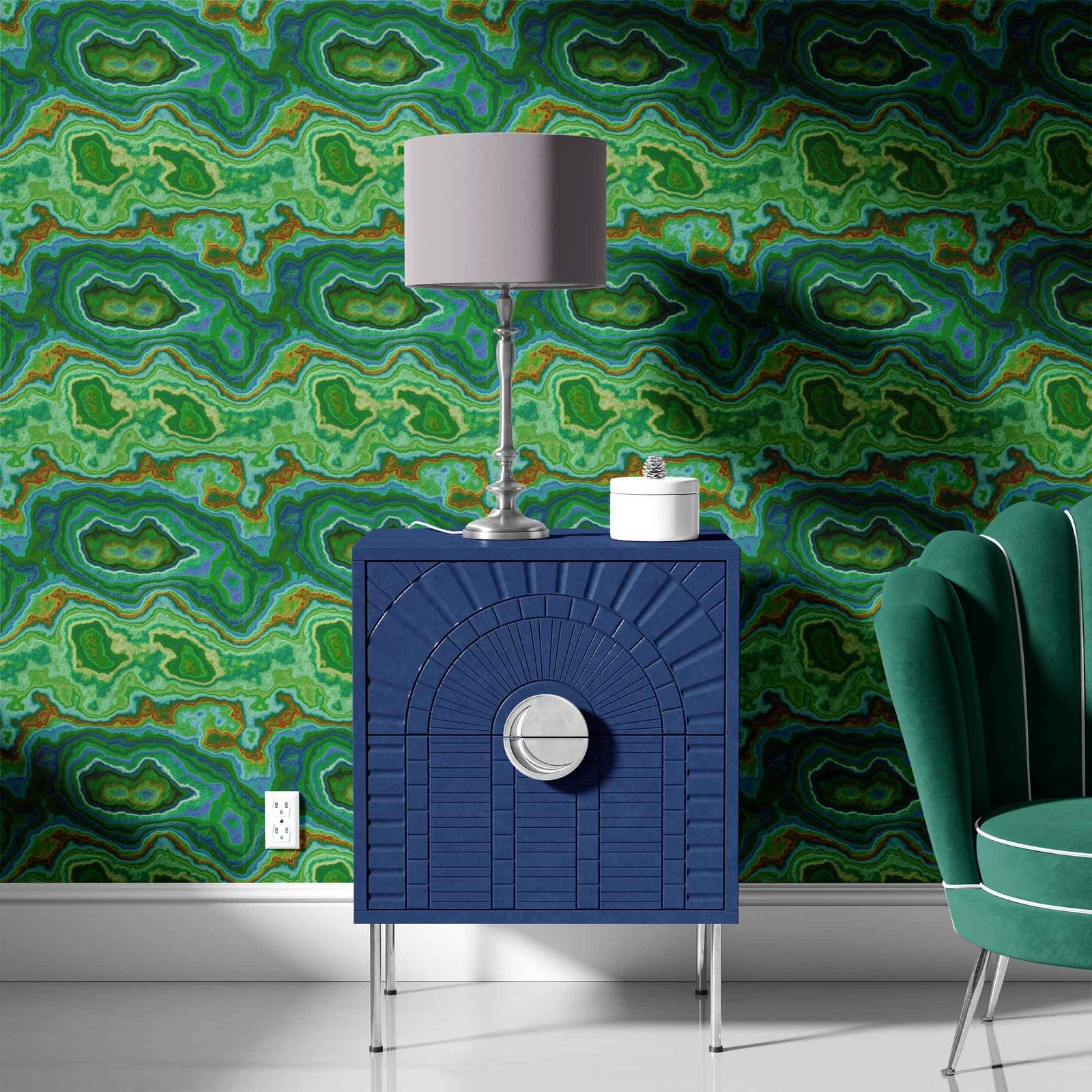 green_wallpaper with a geometric pattern featuring abstract designs in green, blue, and other colors.