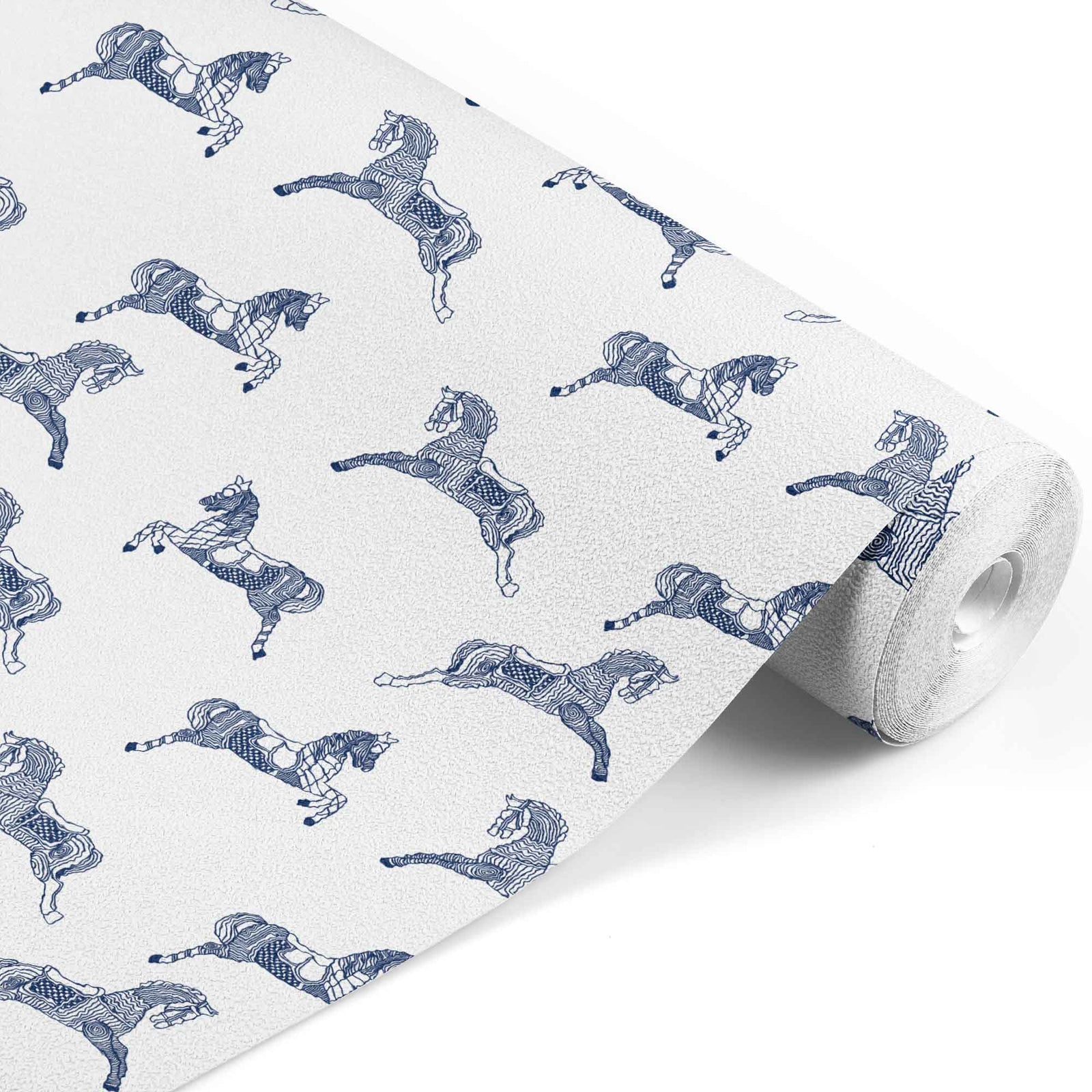 navy_wallpaper with horse pattern on a white background