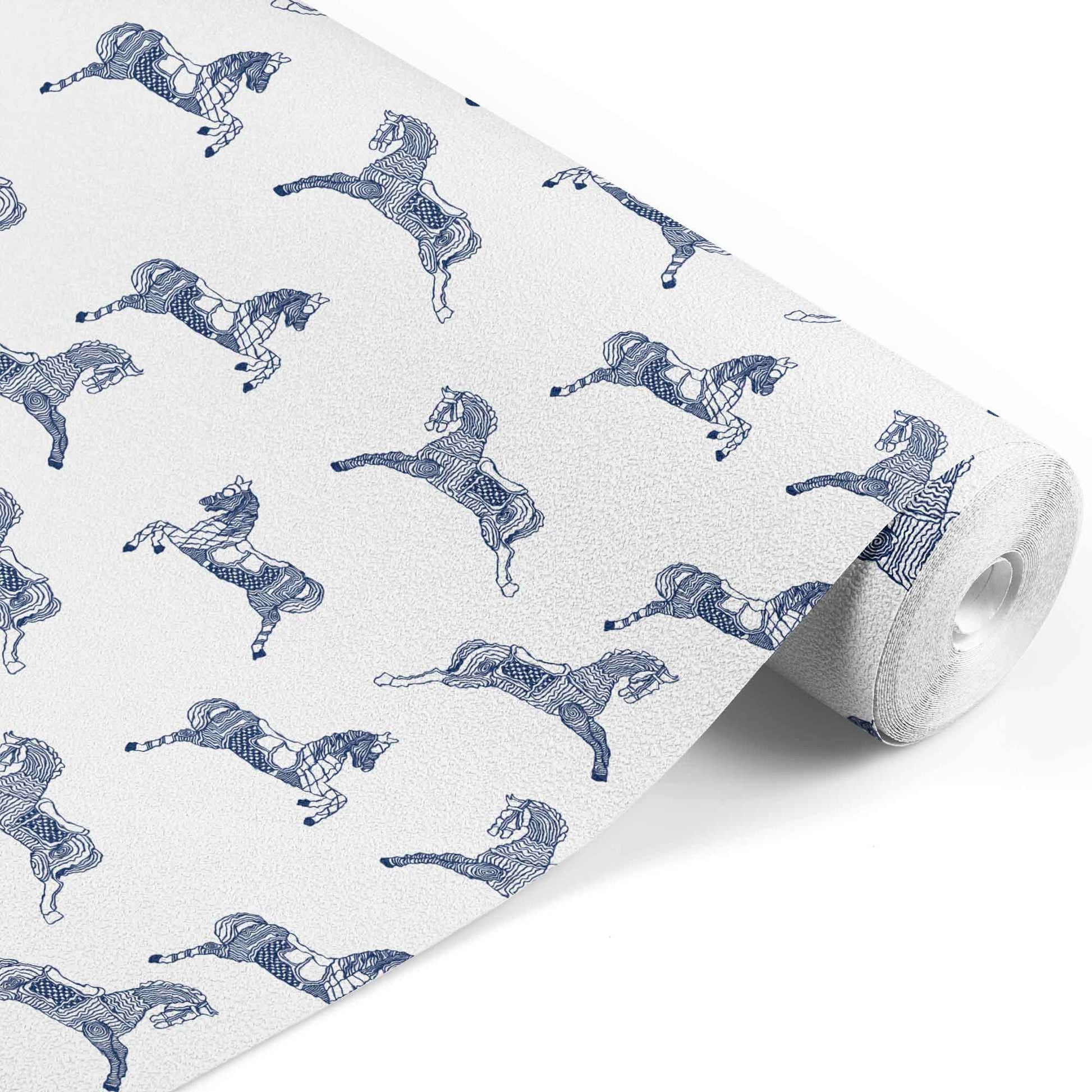 navy_wallpaper with horse pattern on a white background