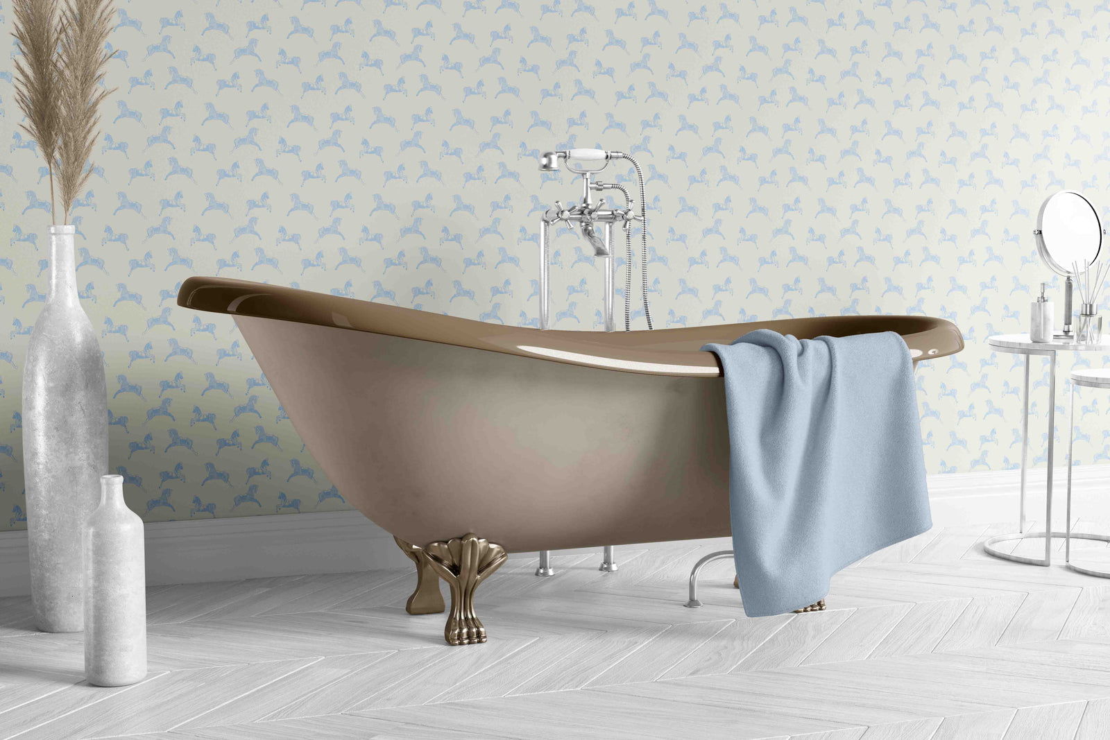baby-blue_wallpaper with horse pattern on a beige background