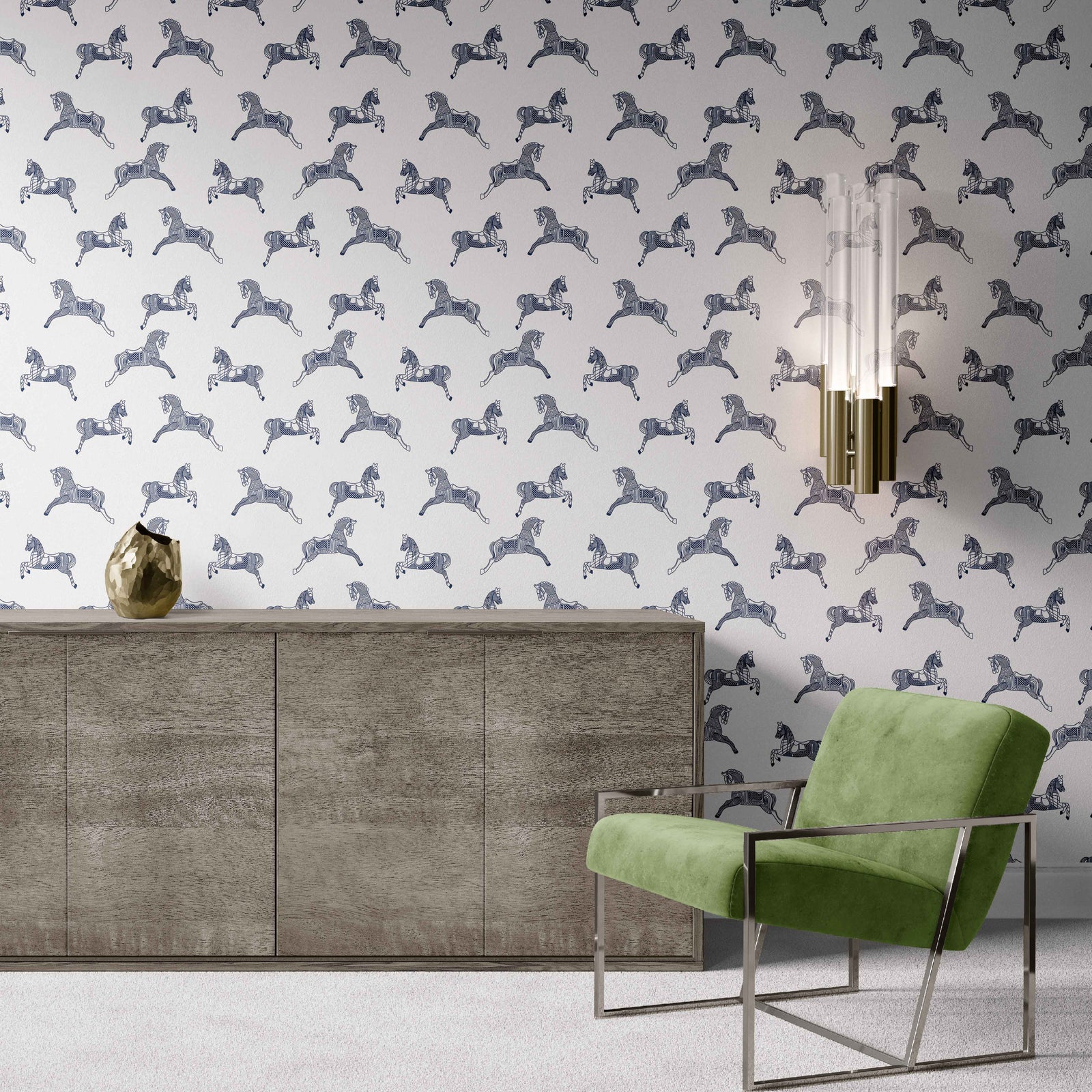navy_wallpaper with horse pattern on a white background