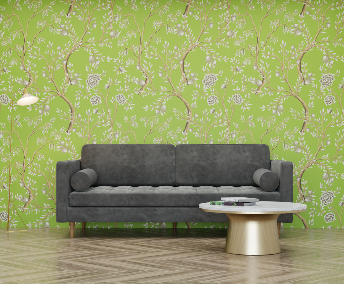 green_chinoiserie pattern with flowers and branches