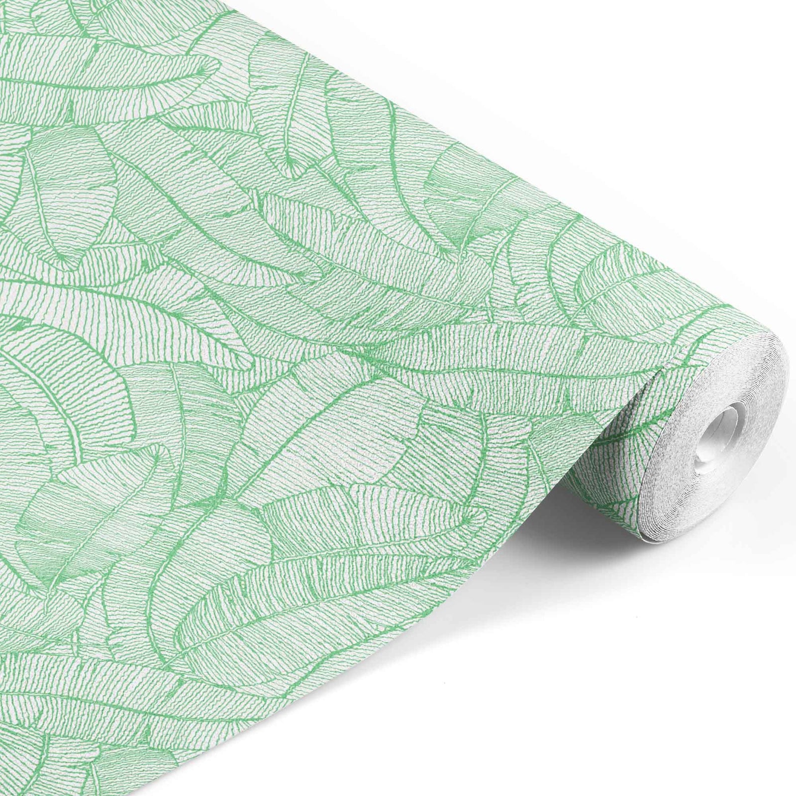 green_A wallpaper with a pattern of green and white feathers.