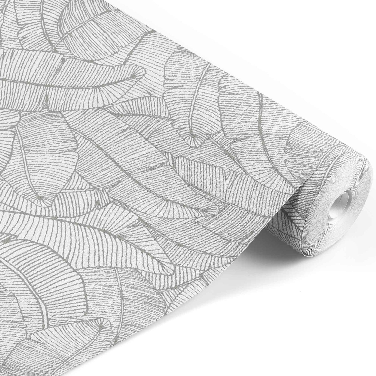 grey_A wallpaper with a pattern of grey and white feathers.