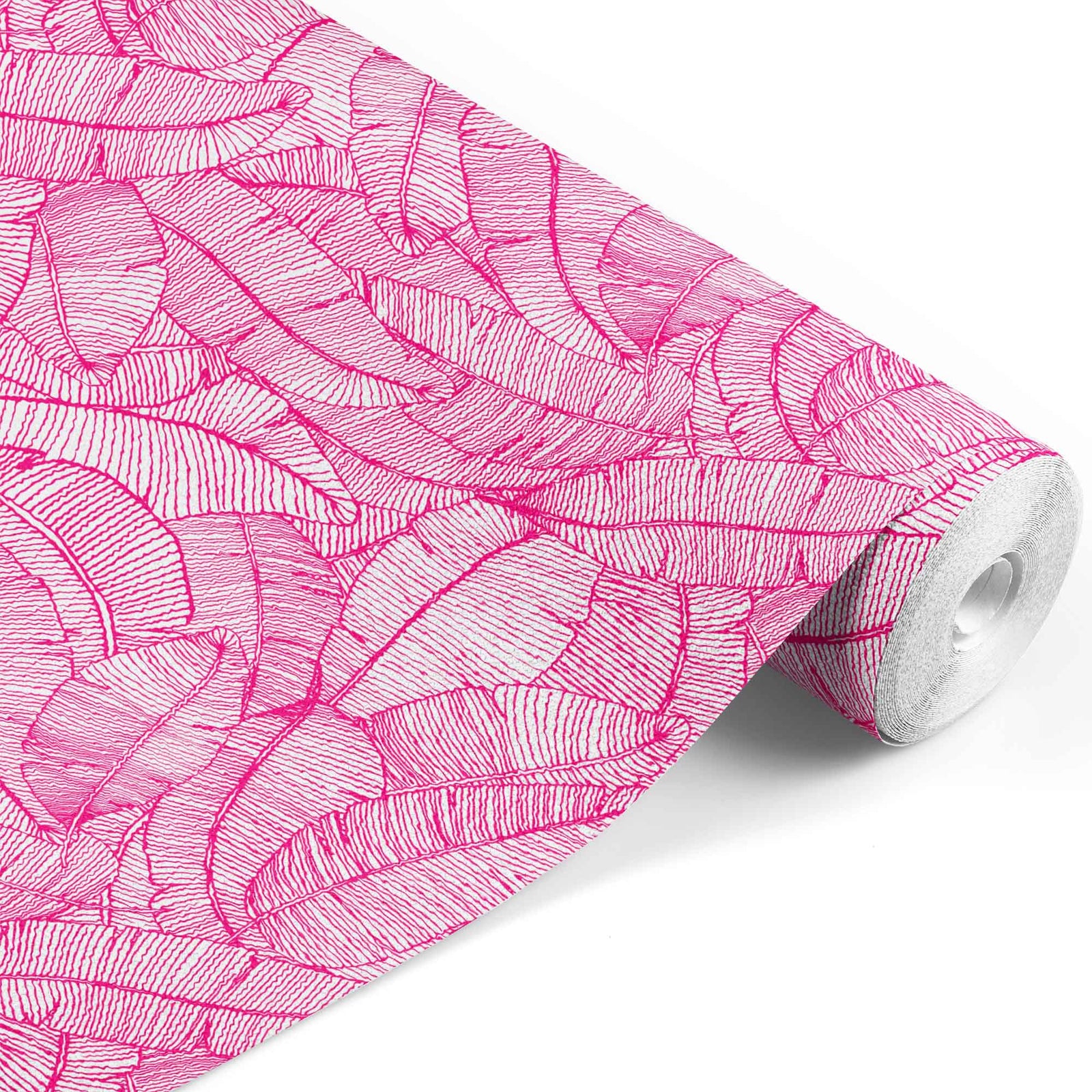 hot-pink_A wallpaper with a pattern of hot pink and white feathers.