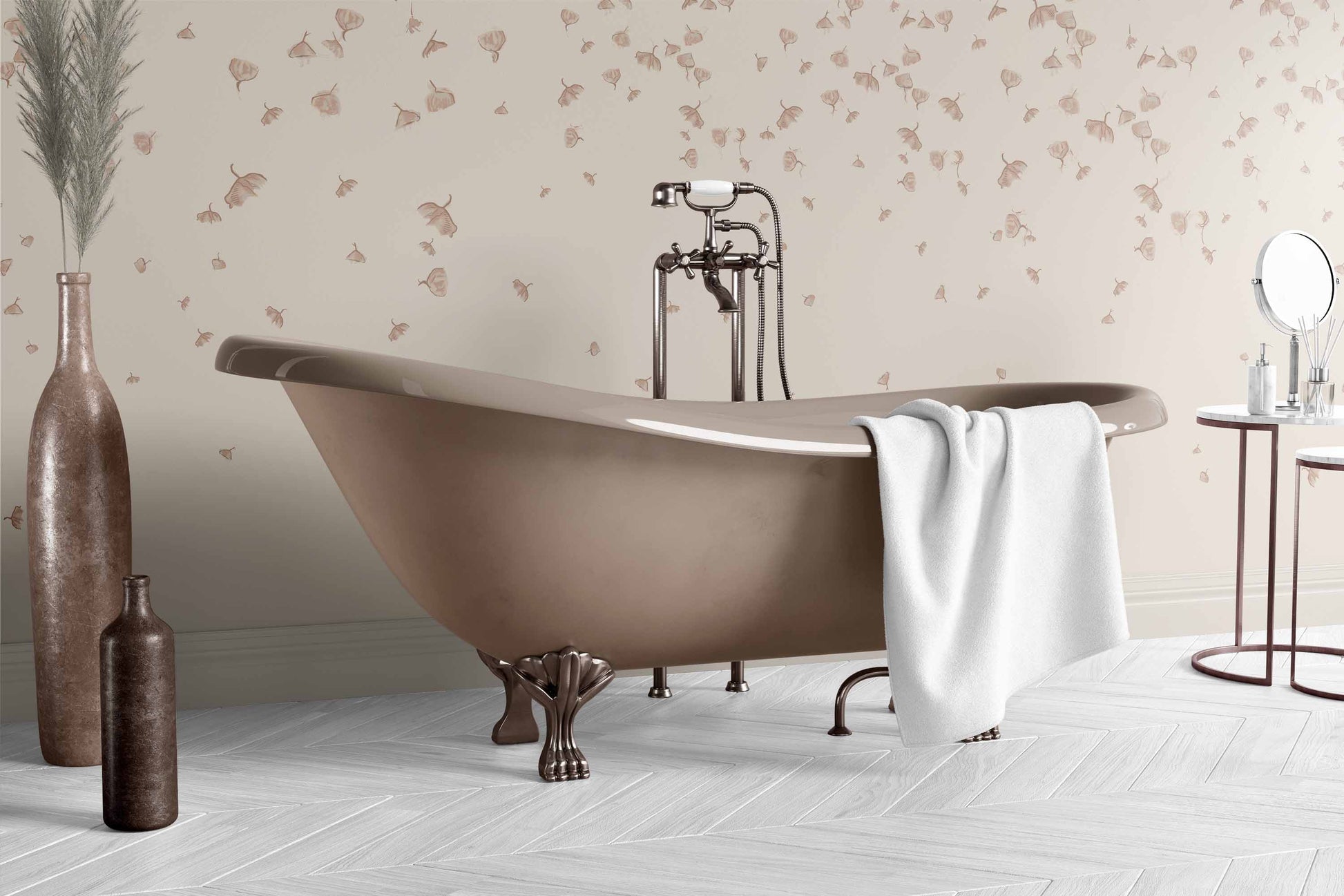 taupe_falling leaves in brown on taupe background