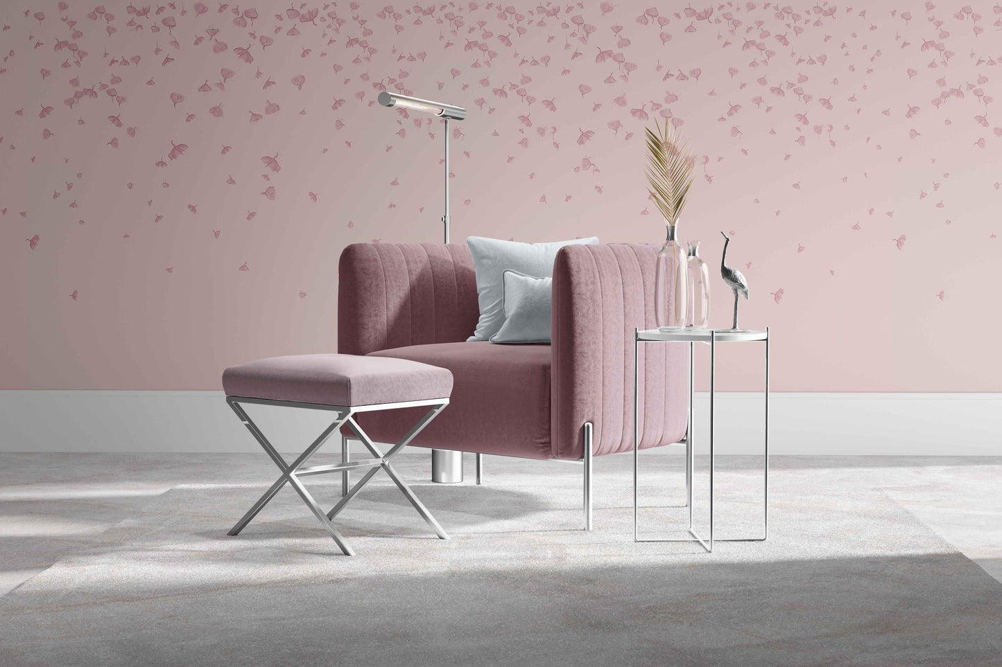blush_falling leaves in blush on blush background