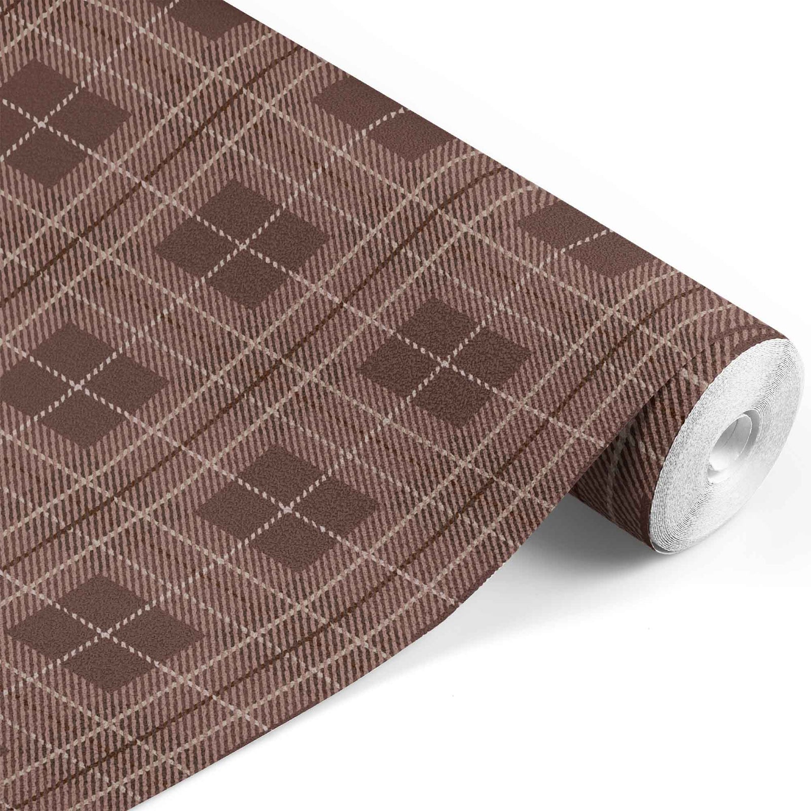 brown_A seamless pattern wallpaper featuring a traditional plaid design in brown, tan, and white colors.