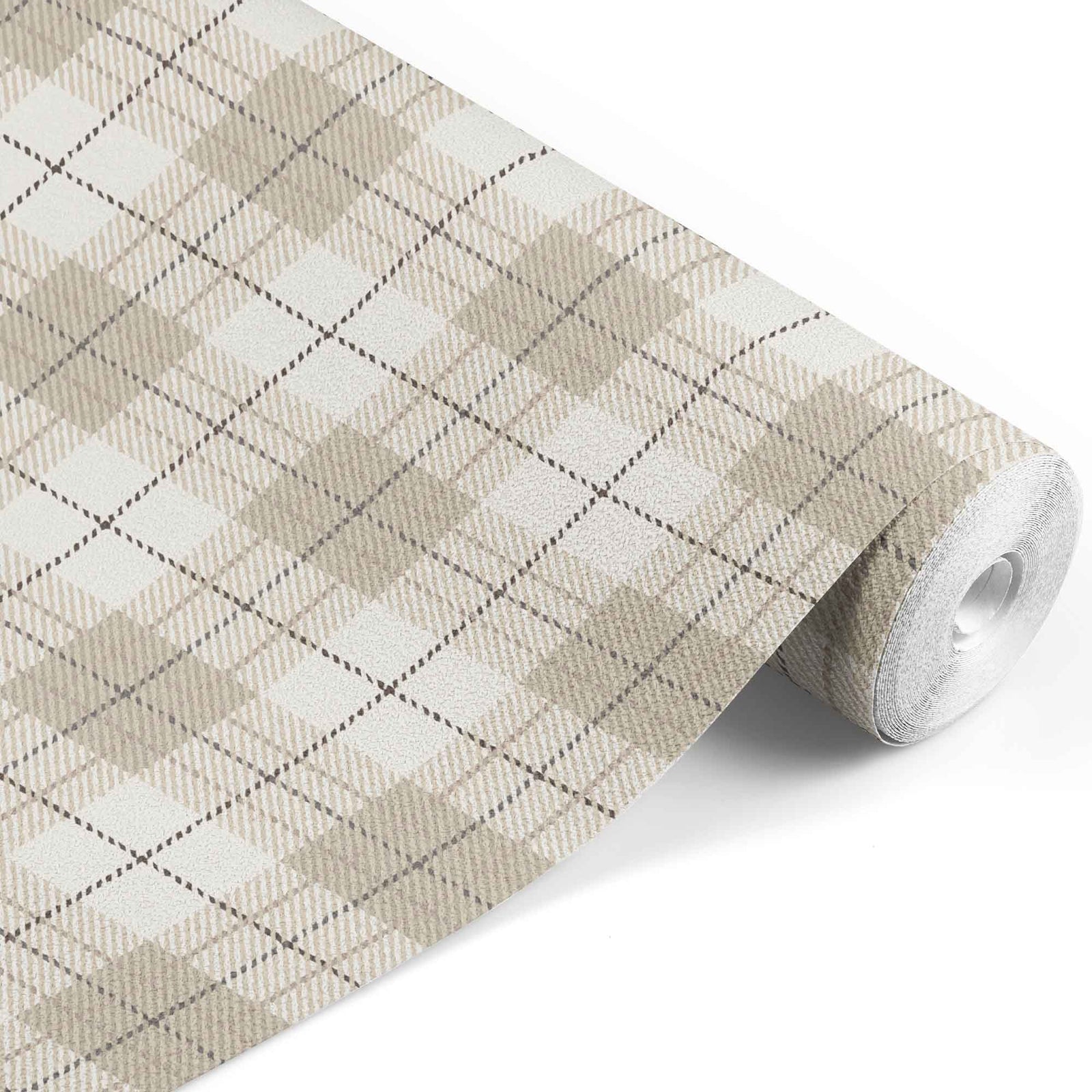 tan_A seamless pattern wallpaper featuring a traditional plaid design in brown, tan, and white colors.