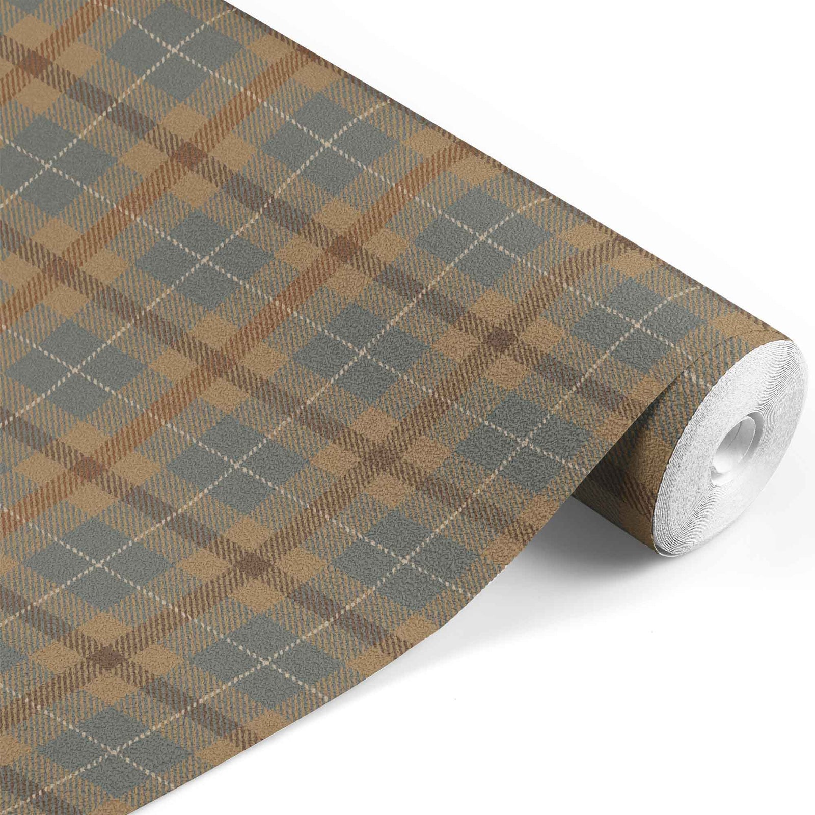 brown_plaid patterned wallpaper in shades of beige, gray, and brown.