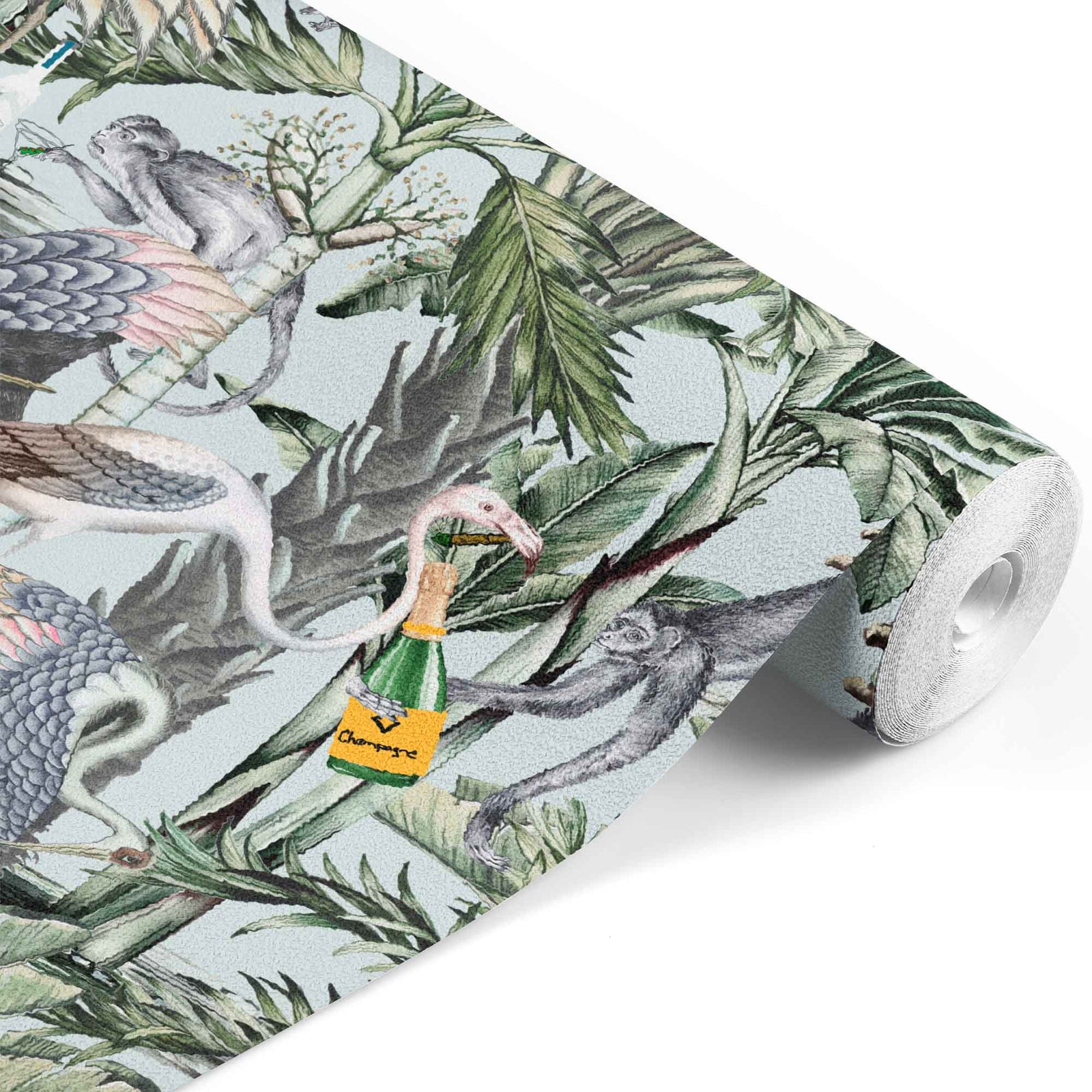 blue_Wallpaper featuring a jungle theme with various animals such as birds and monkeys