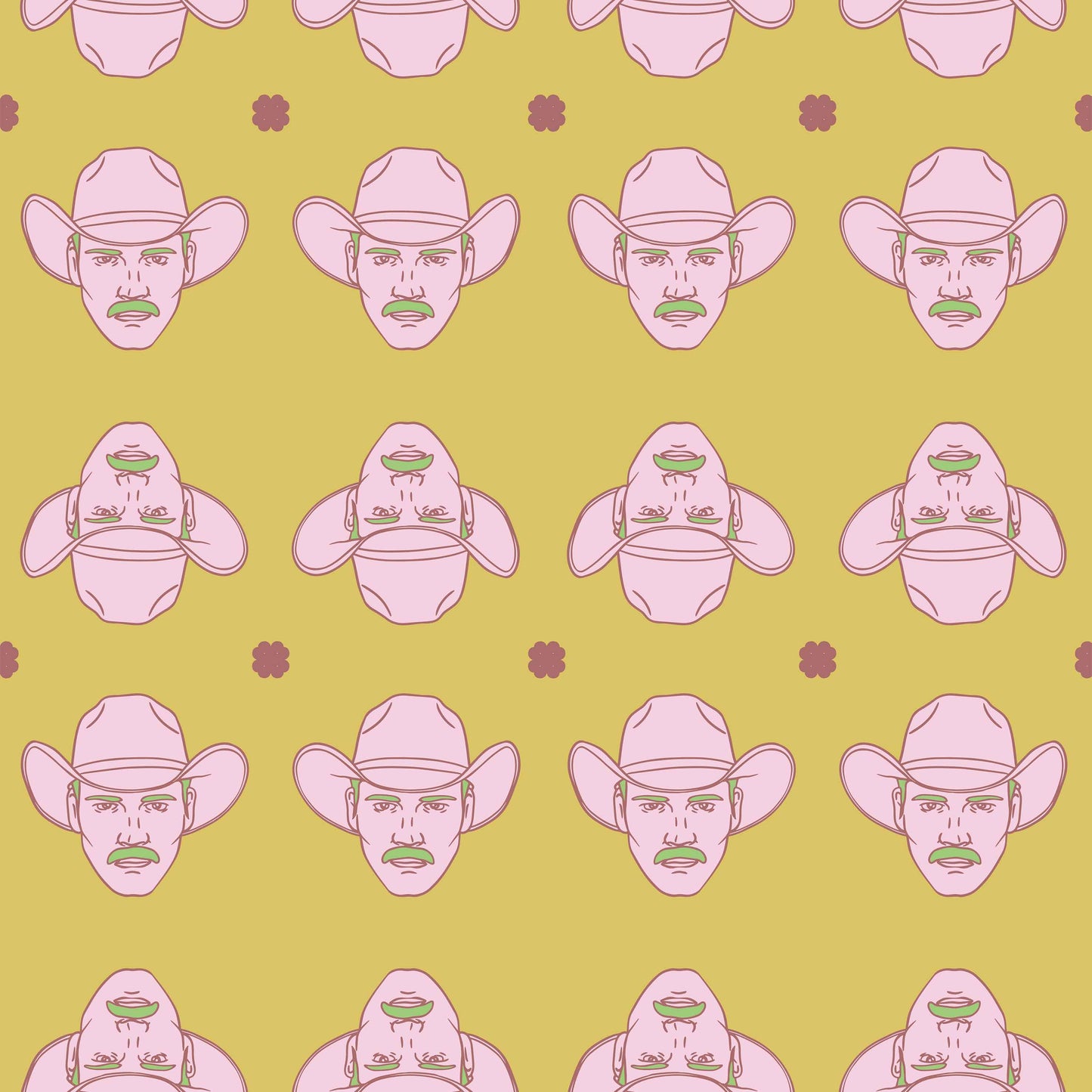 yellow_pink and green cowboys on a yellow background