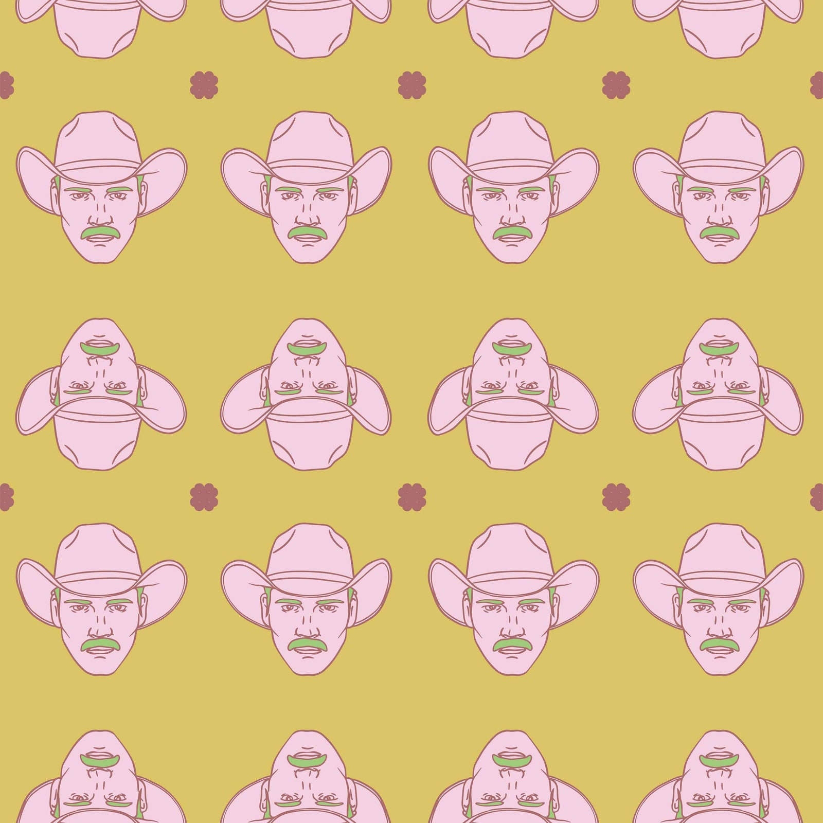 yellow_pink and green cowboys on a yellow background
