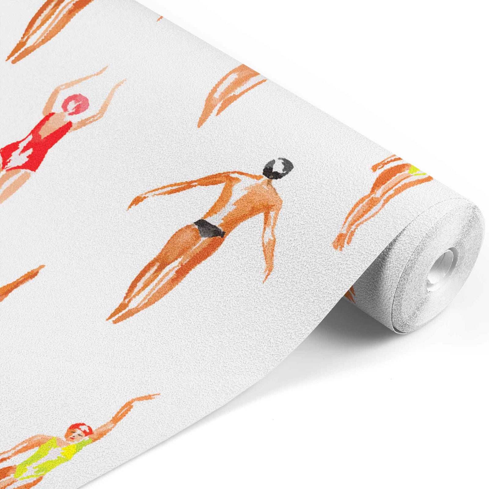 white_A wallpaper featuring illustrated swimmers against a white background.