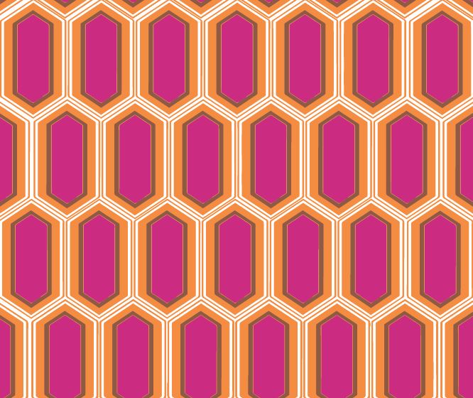 brights_Hexagonal pattern with pink and orange shapes on a white background