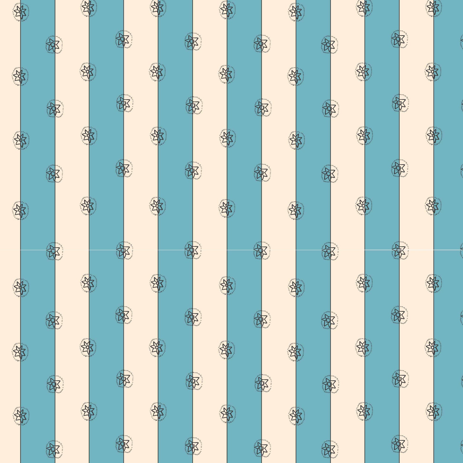 blue_A roll of wallpaper with a striped pattern featuring blue and beige colors.