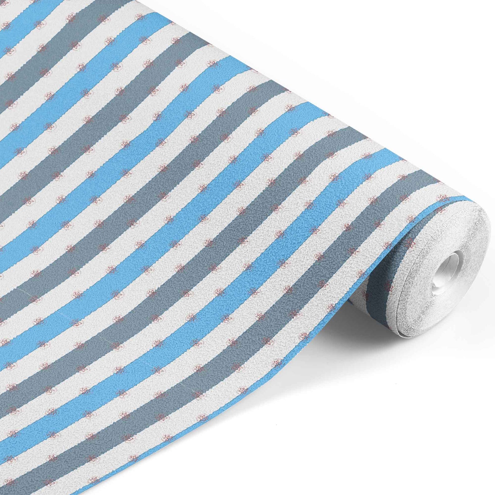 slate_A roll of wallpaper with a striped pattern featuring slate and blue colors.