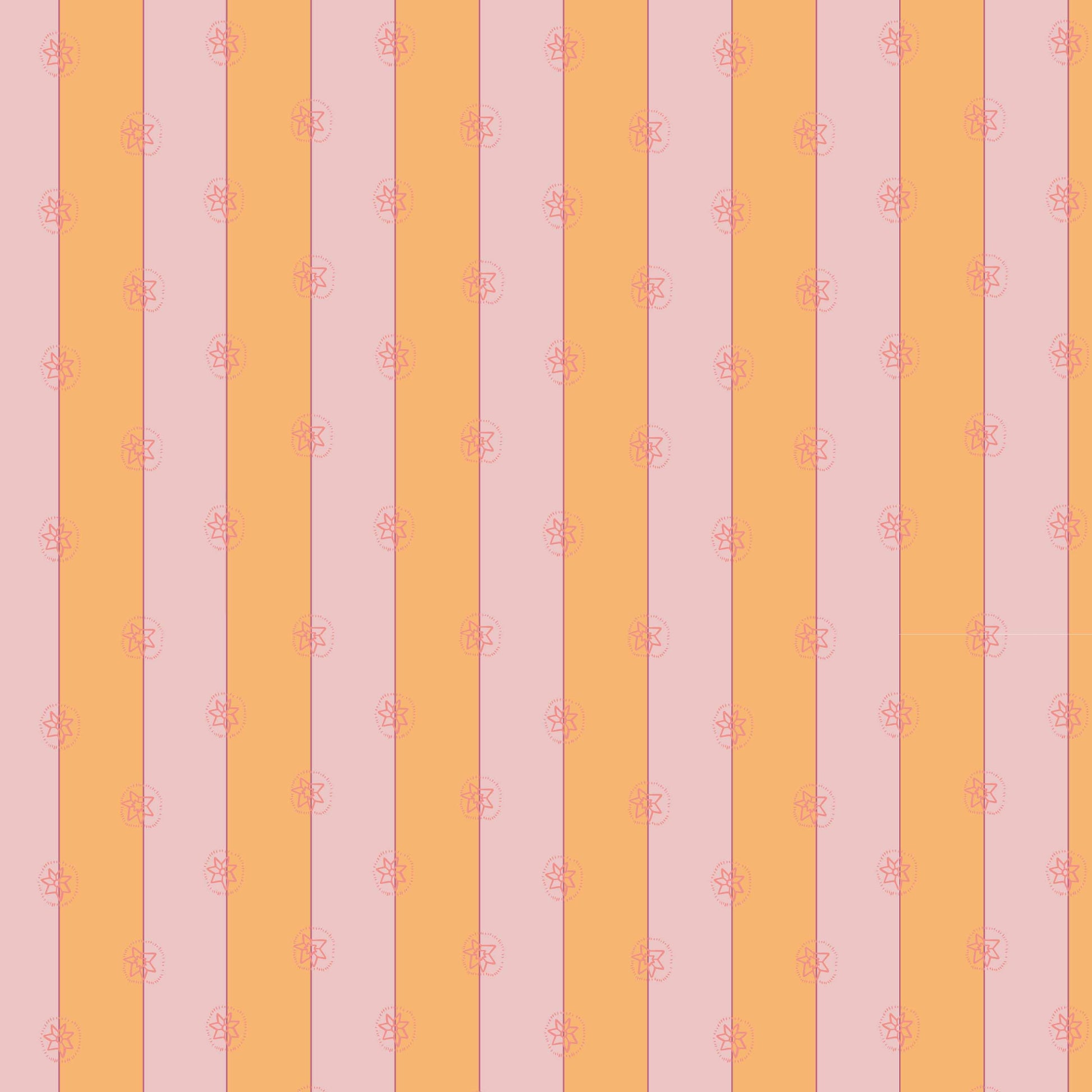 peach_A roll of wallpaper with a striped pattern featuring peach and pink colors.