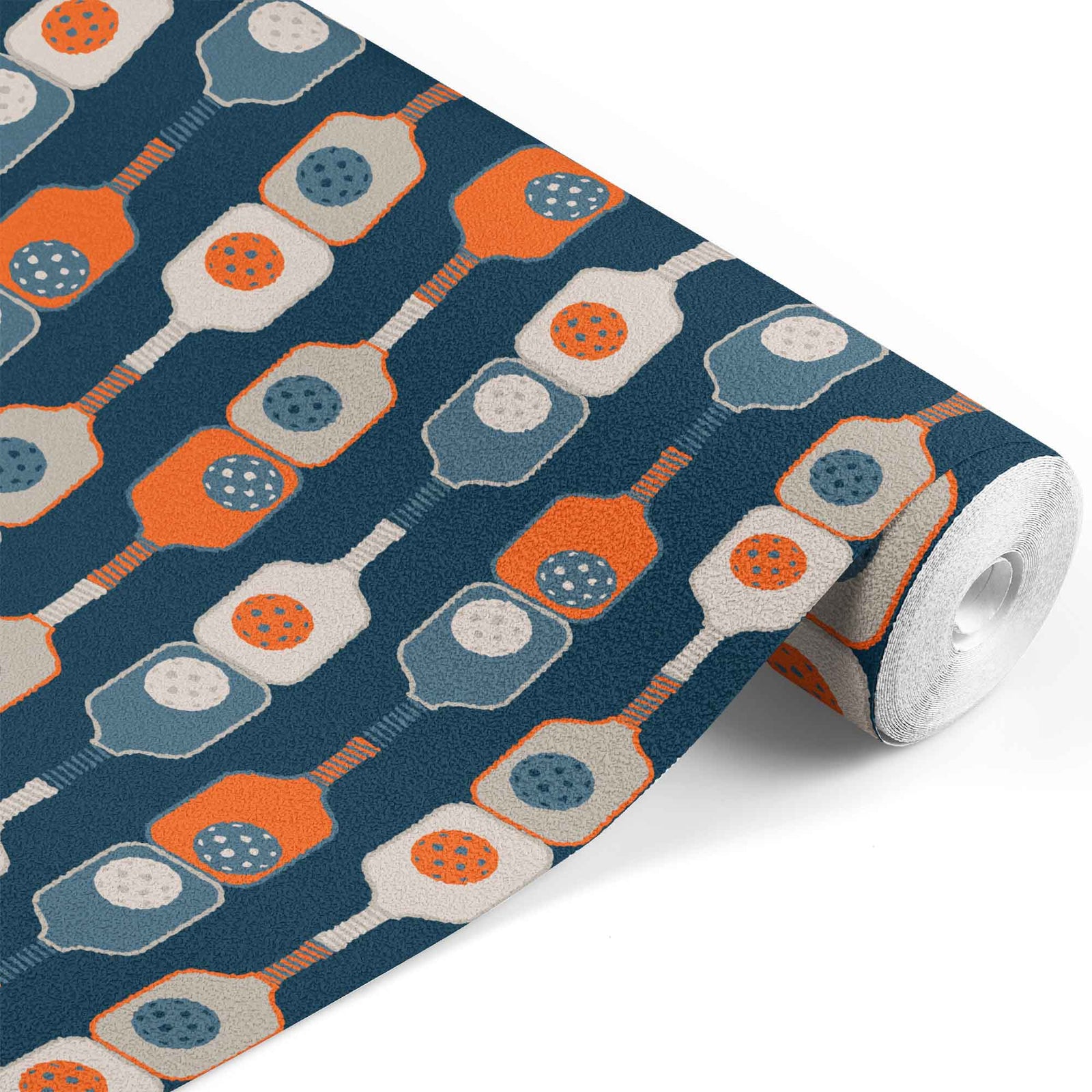 navy_wallpaper with a pattern featuring pickleball paddles in navy and orange colors.
