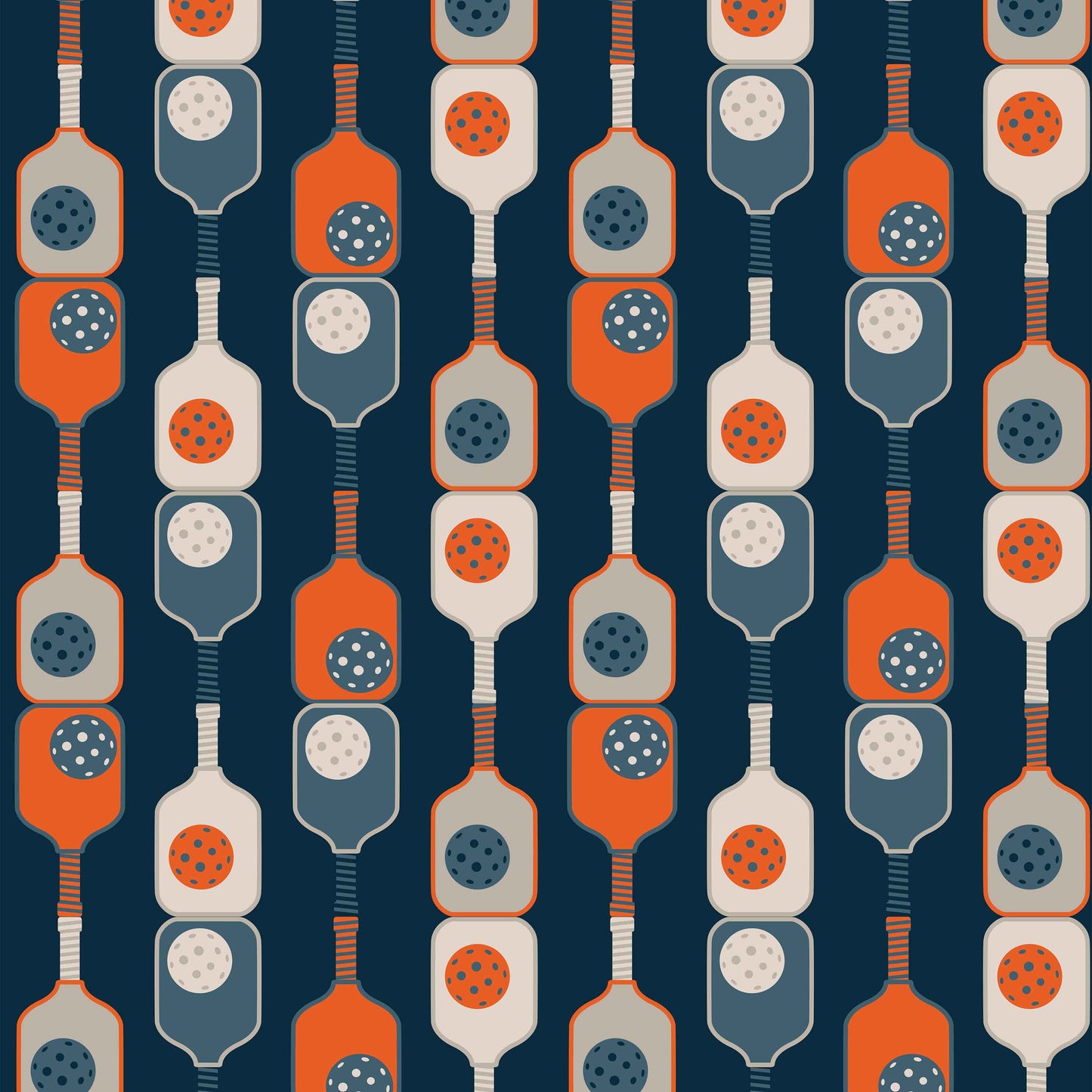 navy_wallpaper with a pattern featuring pickleball paddles in navy and orange colors.