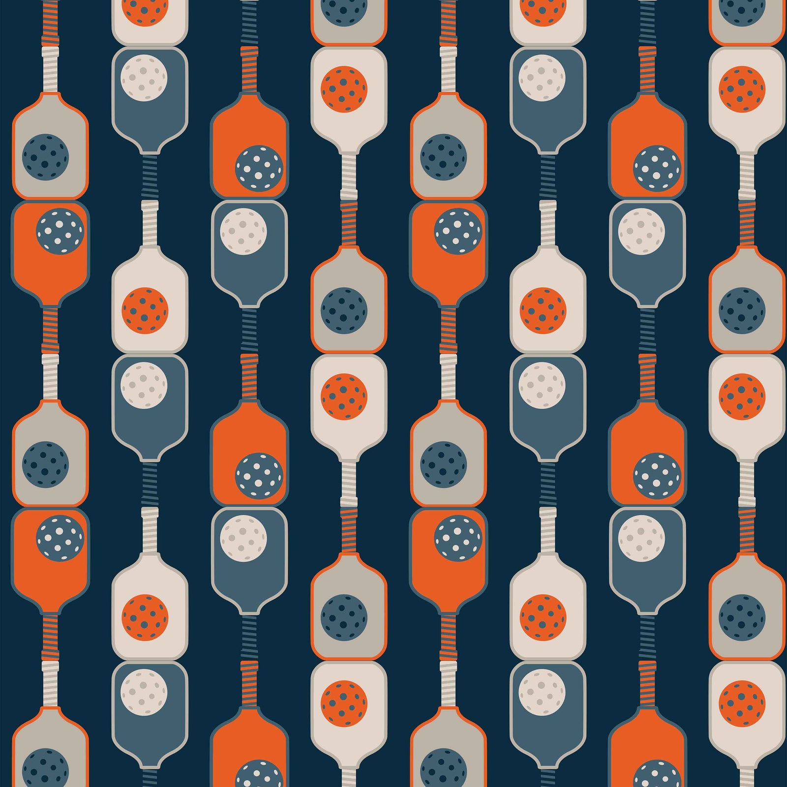 navy_wallpaper with a pattern featuring pickleball paddles in navy and orange colors.