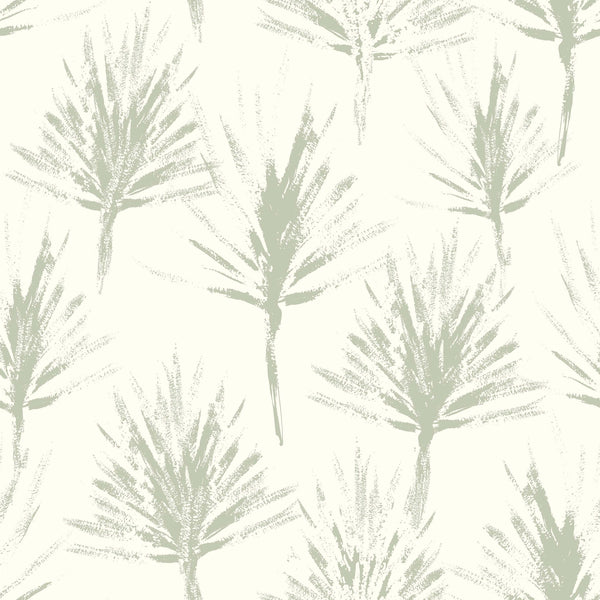 cream_A wallpaper with a pattern of palm leaves in a subtle green color on a white background.