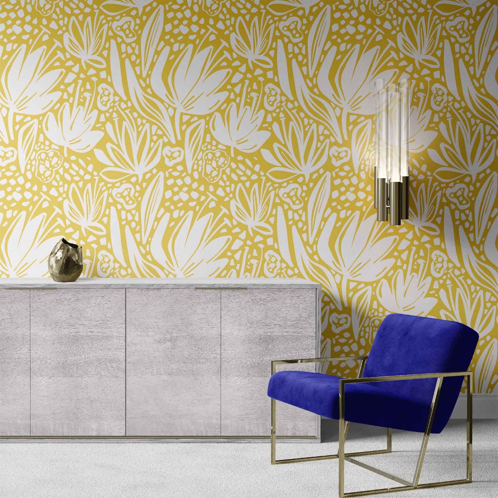 sunshine_white Floral pattern set on a sunshine yellow background