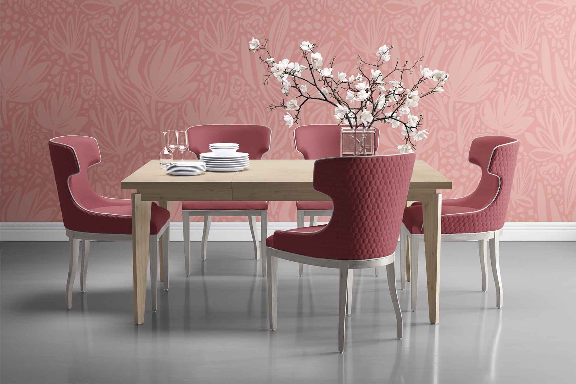 coral_Floral pattern set on coral background