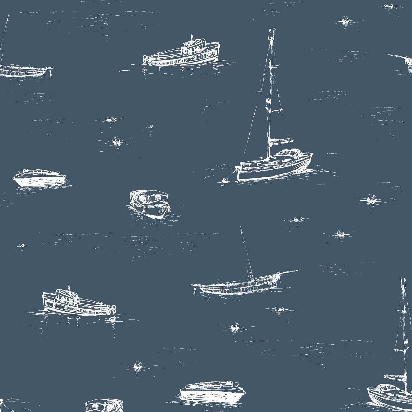 slate_A wallpaper with a slate and white sketch pattern featuring boats on the ocean.