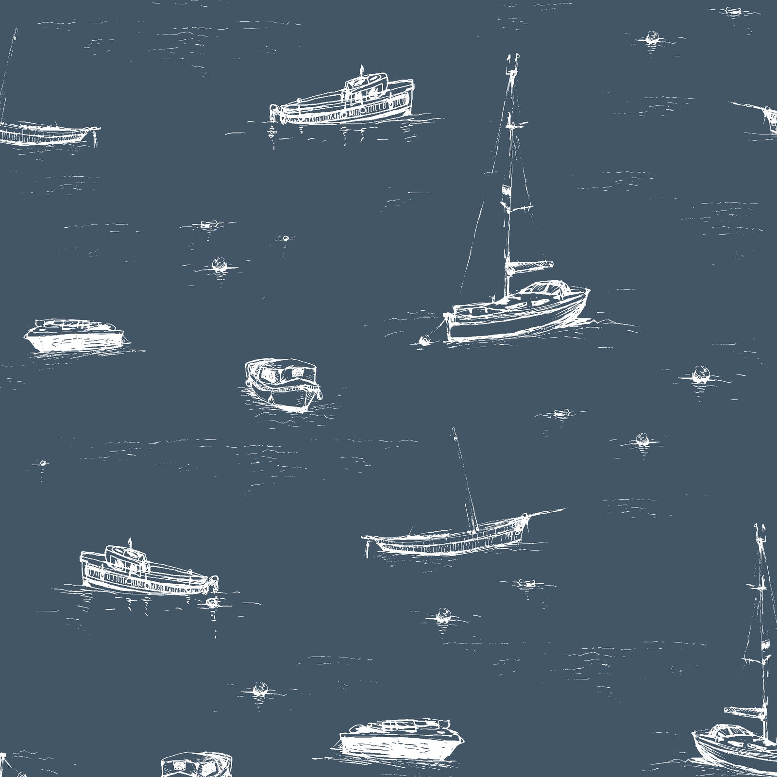 slate_A wallpaper with a slate and white sketch pattern featuring boats on the ocean.