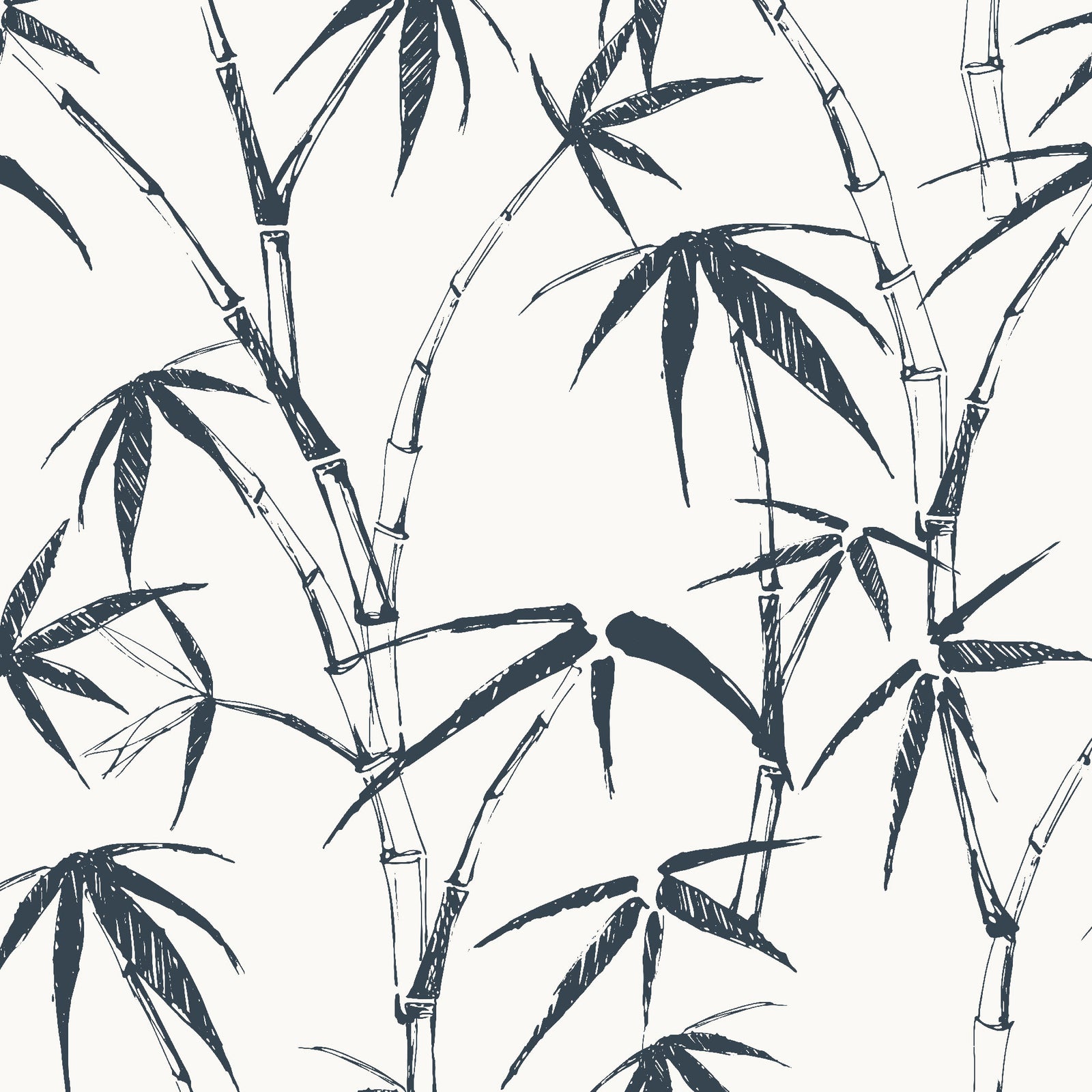charcoal_traditional wallpaper featuring a sketch of bamboo leaves and stems in charcoal on a white background
