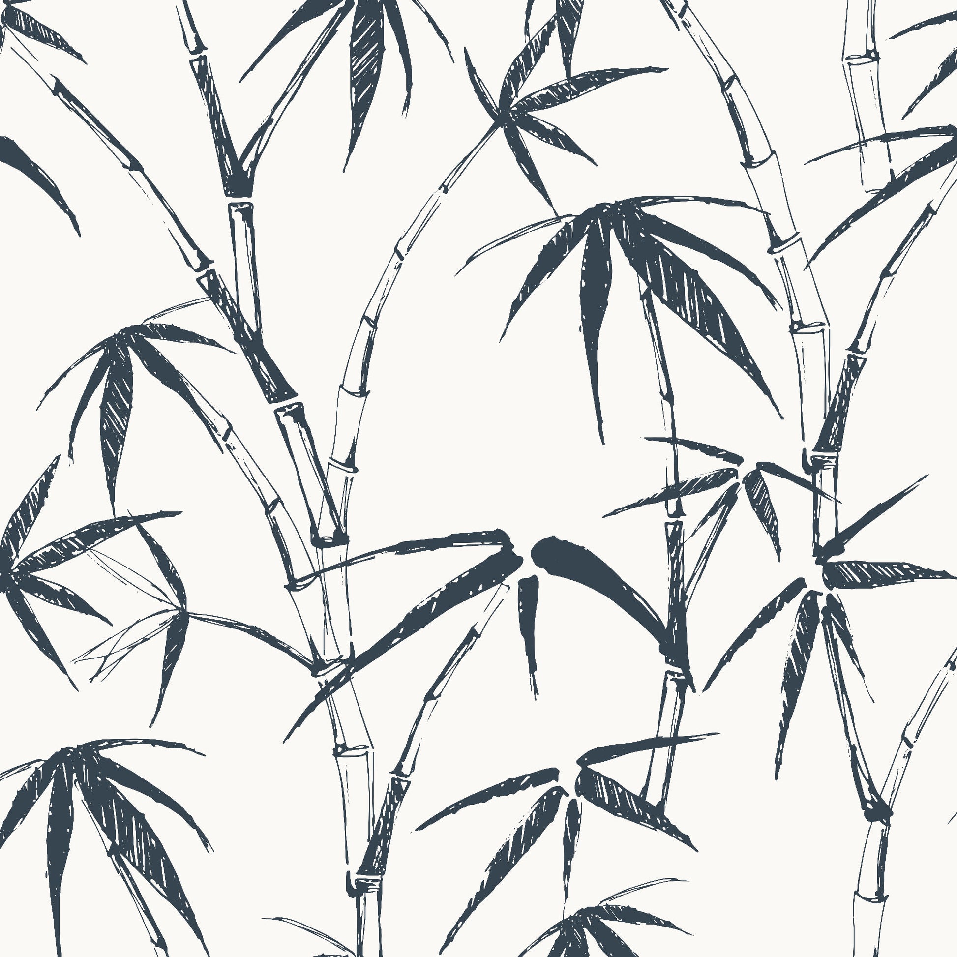 charcoal_traditional wallpaper featuring a sketch of bamboo leaves and stems in charcoal on a white background
