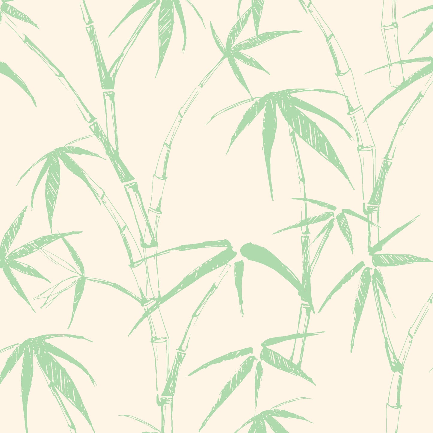 light-green_traditional wallpaper featuring a sketch of bamboo leaves and stems in light green on a cream background