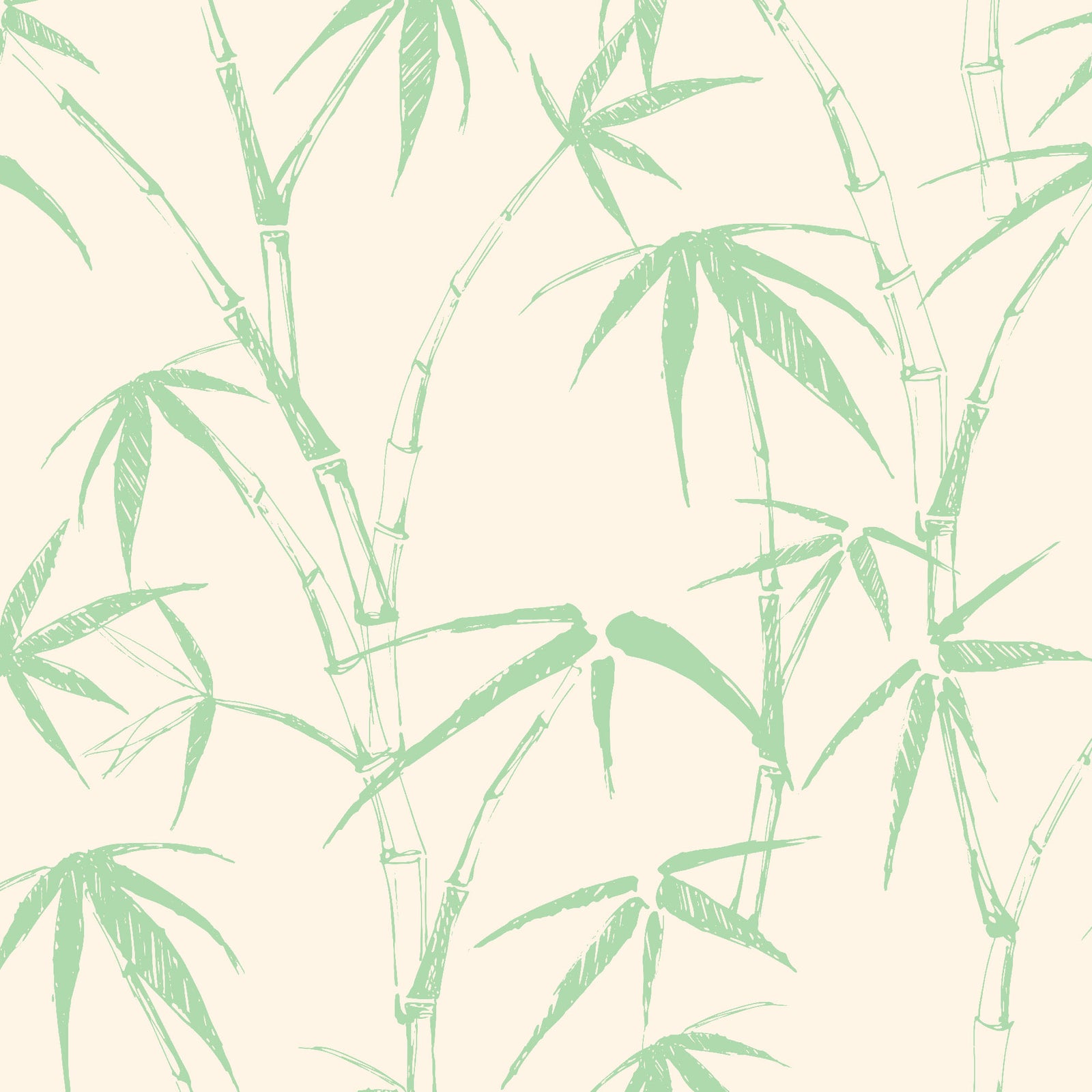 light-green_traditional wallpaper featuring a sketch of bamboo leaves and stems in light green on a cream background