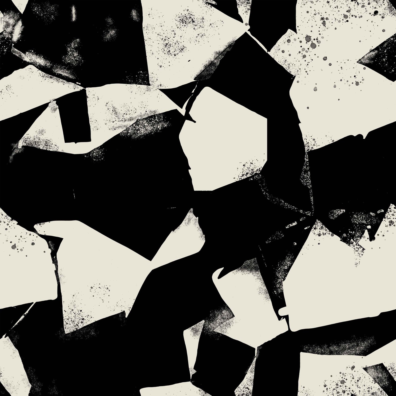 black_A wallpaper featuring a modern geometric pattern with alabaster shapes on a black background. Featured in the RUE Magazine Showhouse in Dallas, Texas.