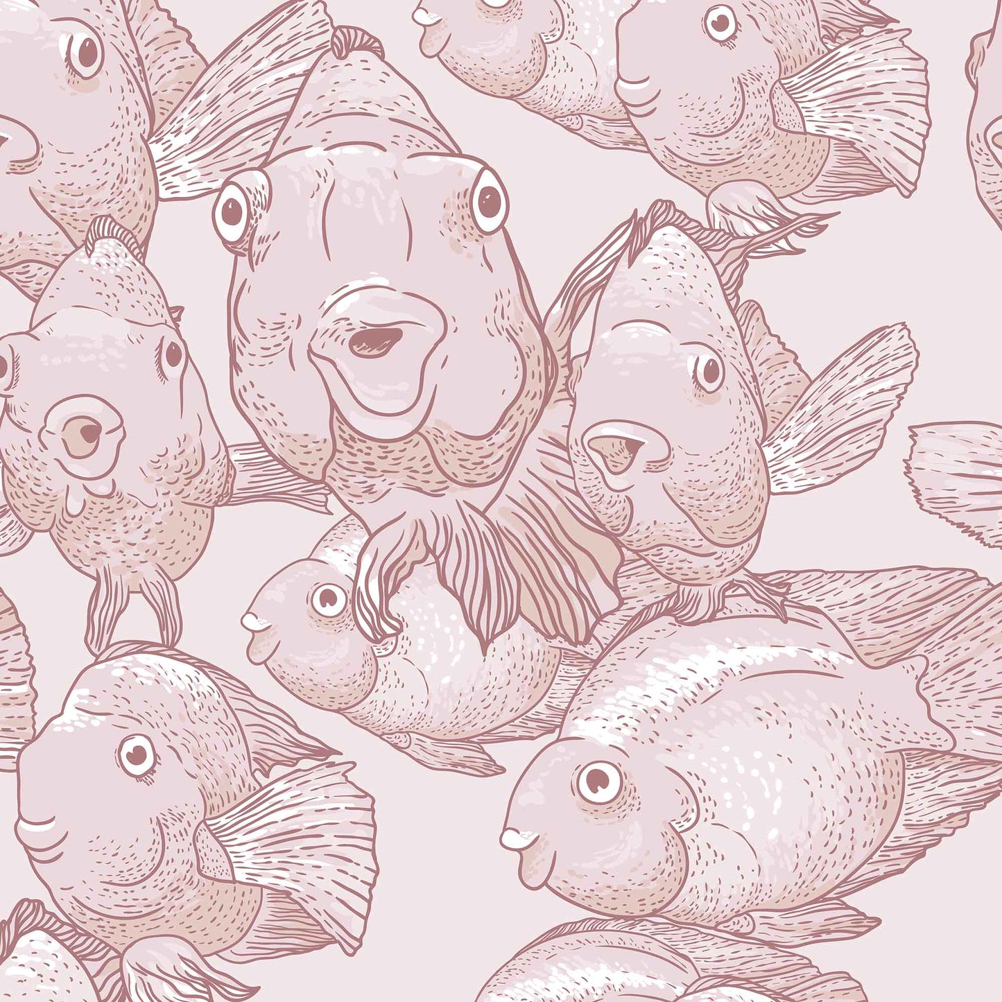 blush_A wallpaper featuring a pattern of illustrated blow fish in various shades of blush.