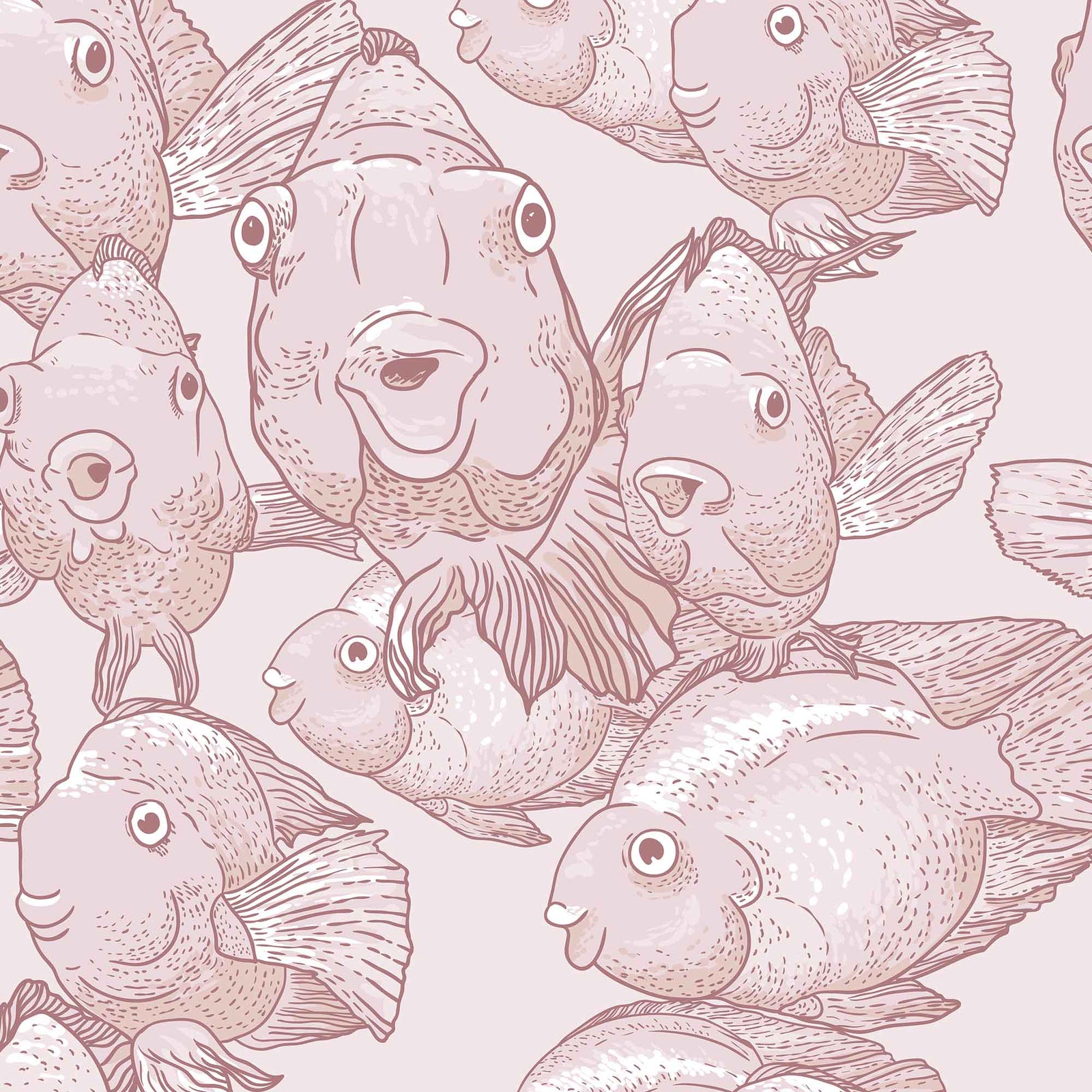 blush_A wallpaper featuring a pattern of illustrated blow fish in various shades of blush.
