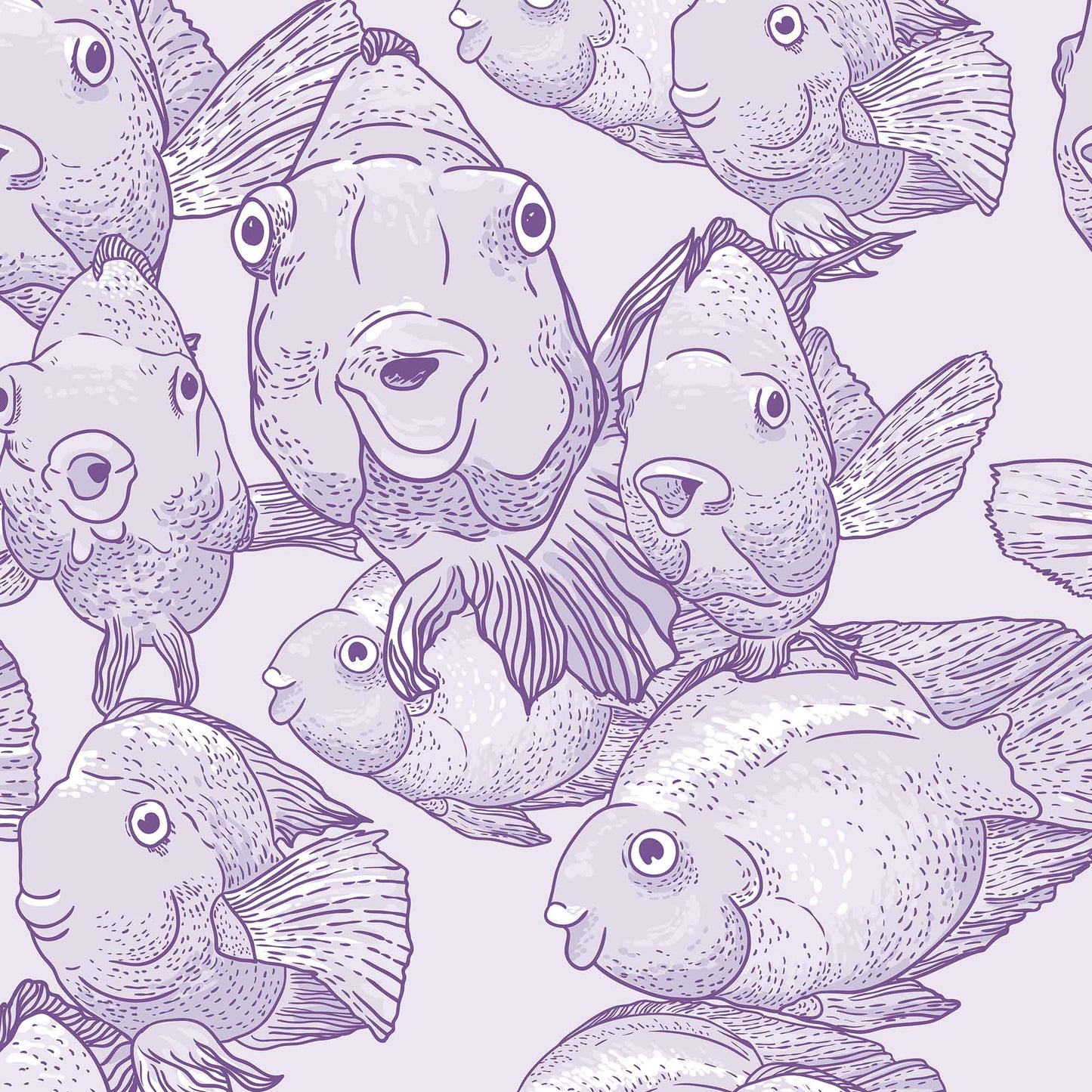 purple_A wallpaper featuring a pattern of illustrated blow fish in various shades of purple.