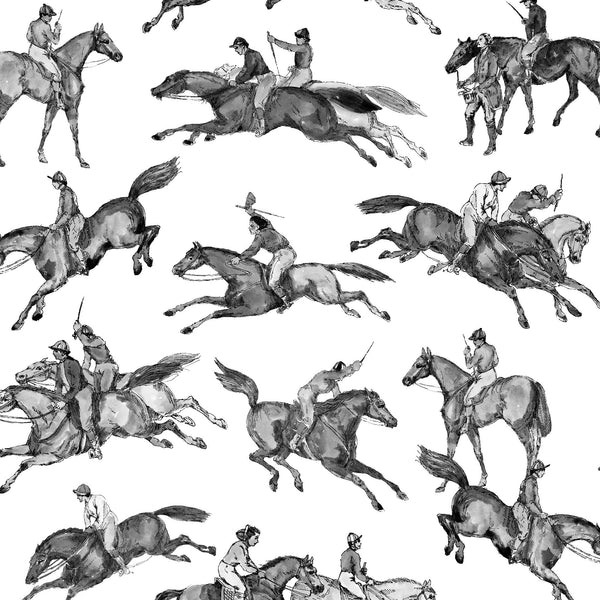 black-white_Wallpaper pattern consisting of derby horse riders